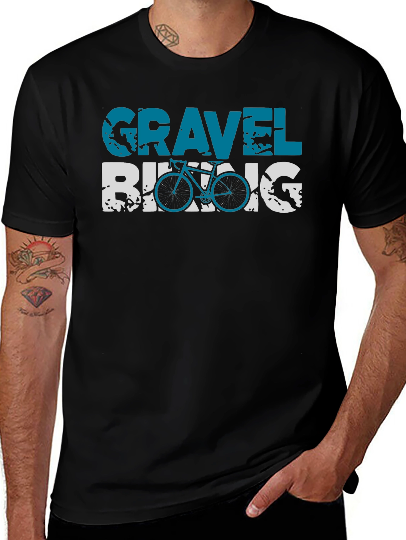 Gravel Biking Graphic Tee - Black Casual Shirt