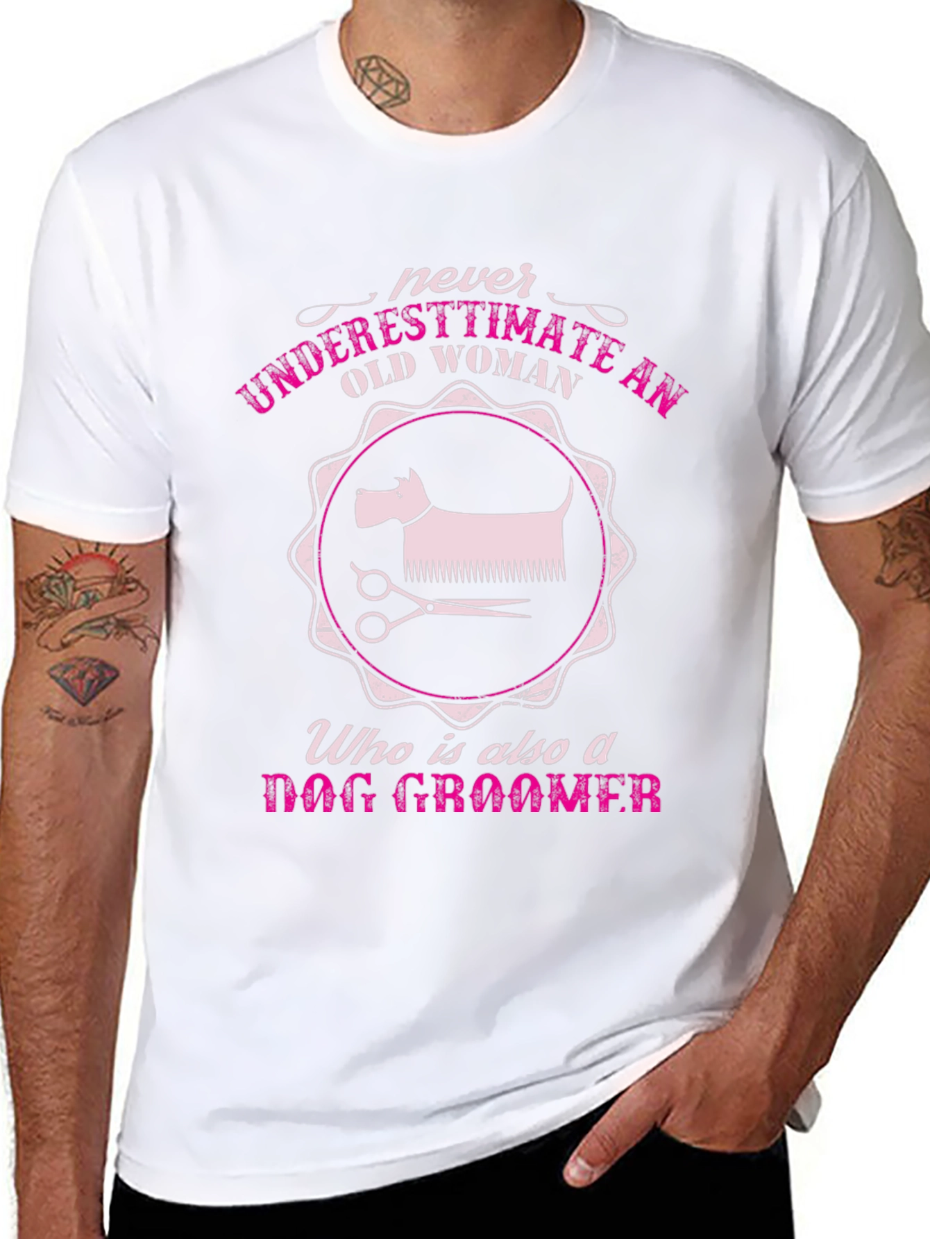 Never Underestimate Old Woman Dog Groomer T-Shirt