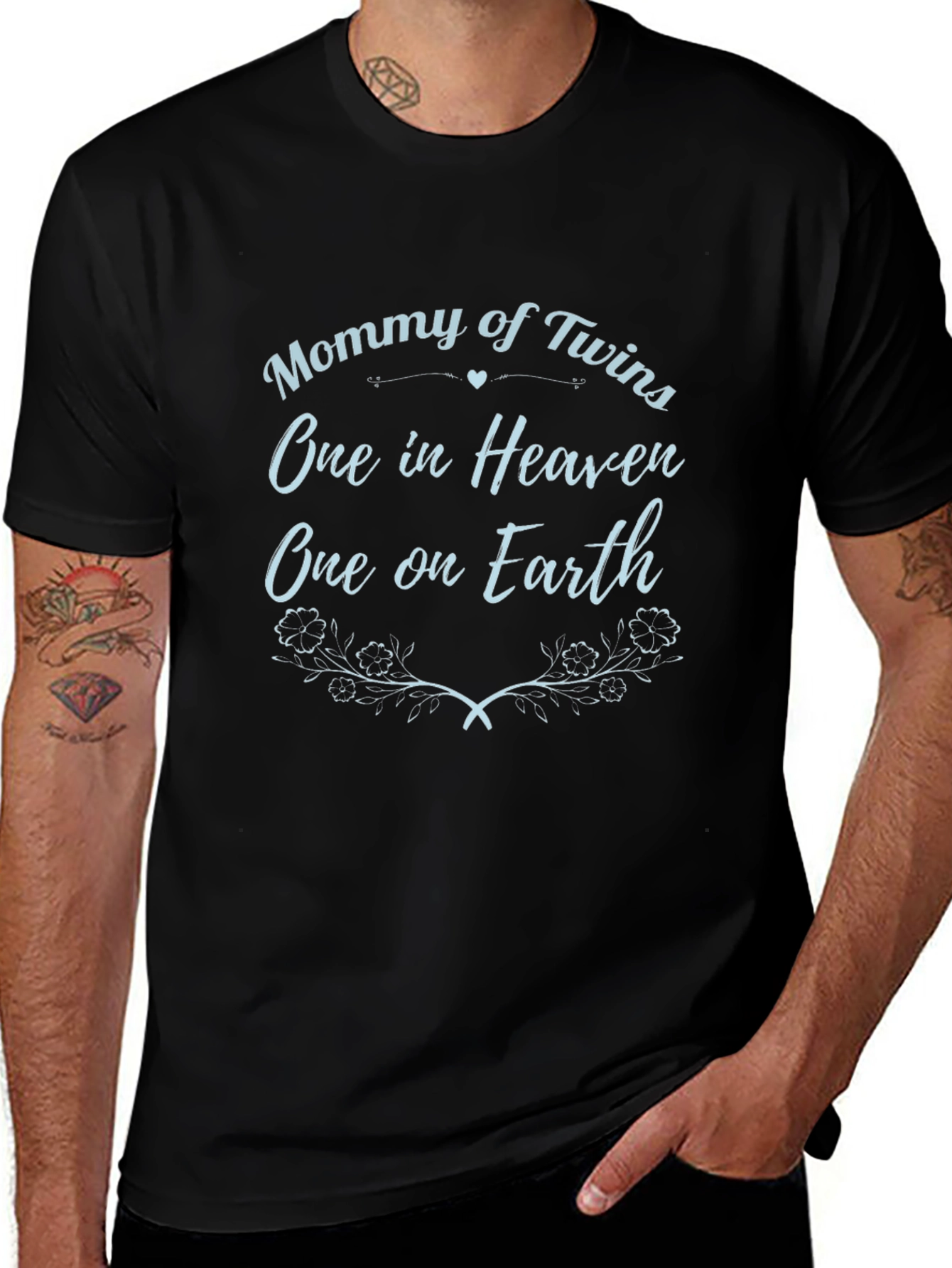 Mommy of Twins T-Shirt Remembrance Memorial Black