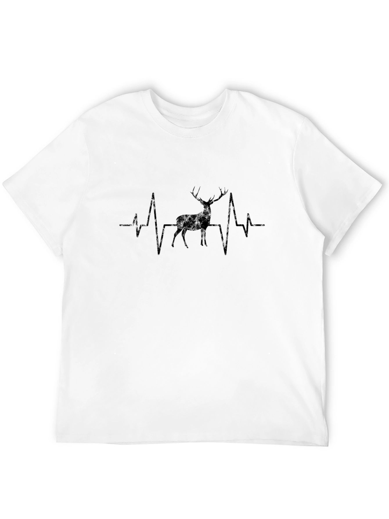 Deer Heartbeat Graphic Tee - Black Cotton T-Shirt