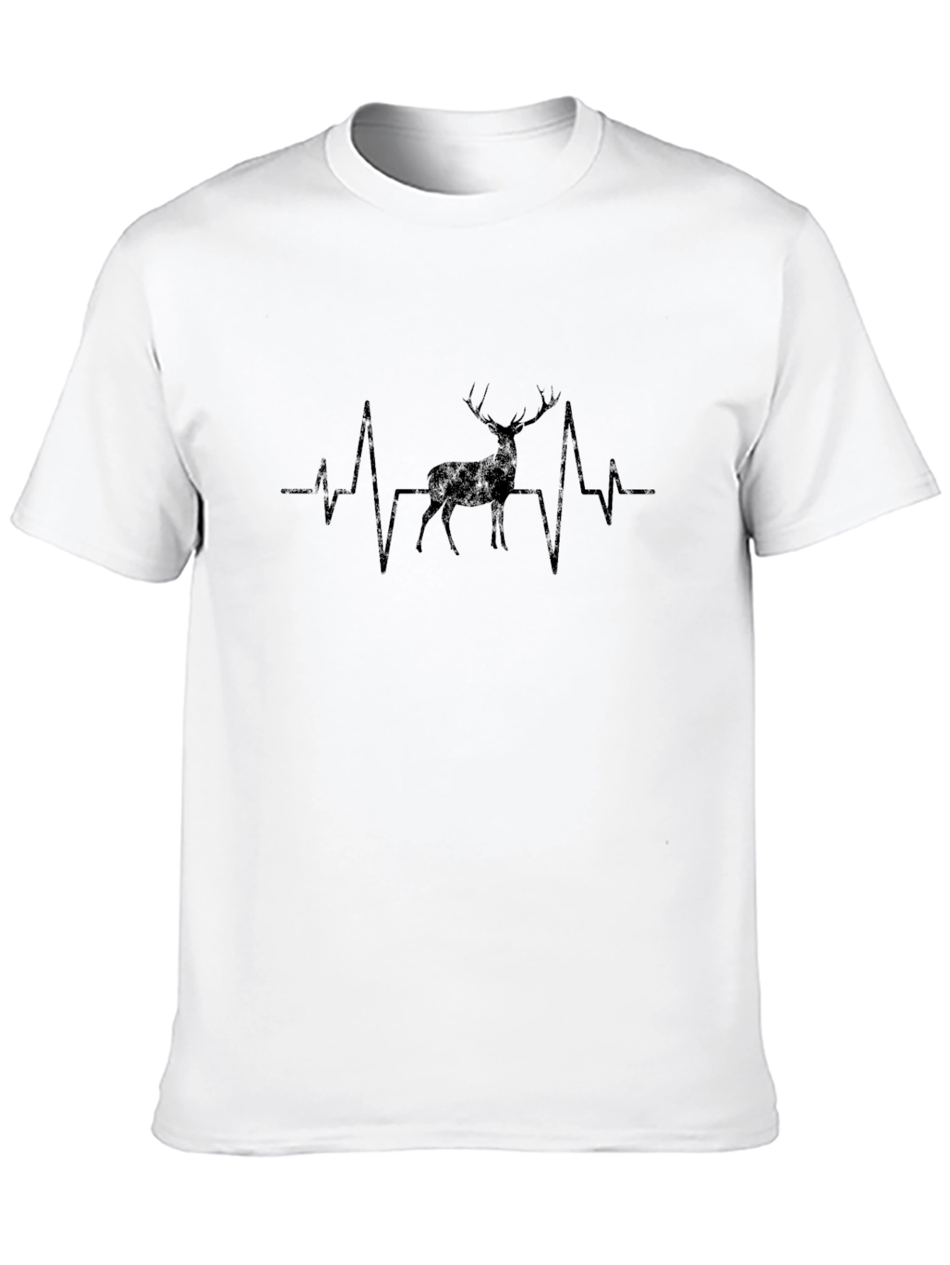 Deer Heartbeat Graphic Tee - Black Cotton T-Shirt