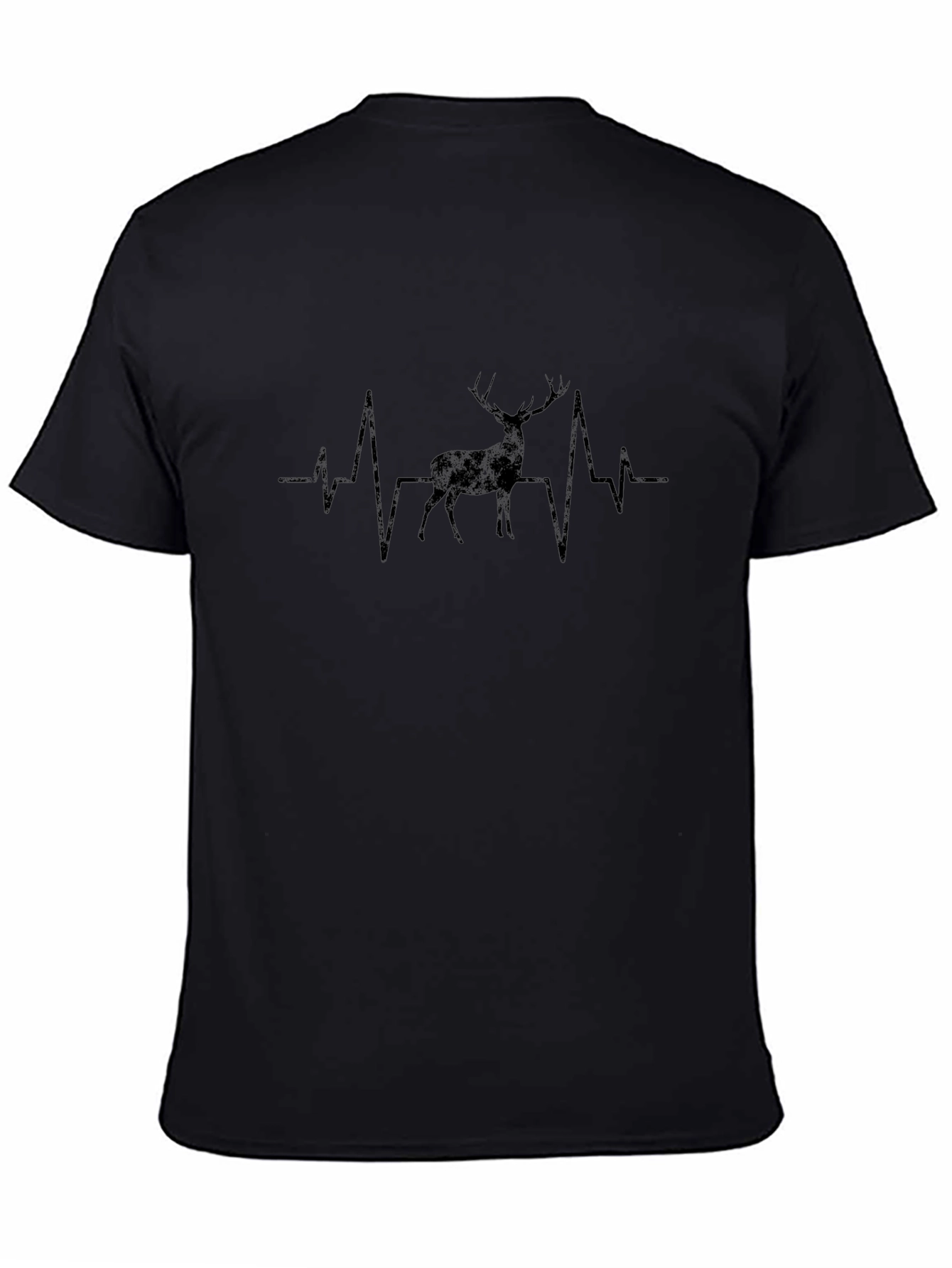 Deer Heartbeat Graphic Tee - Black Cotton T-Shirt
