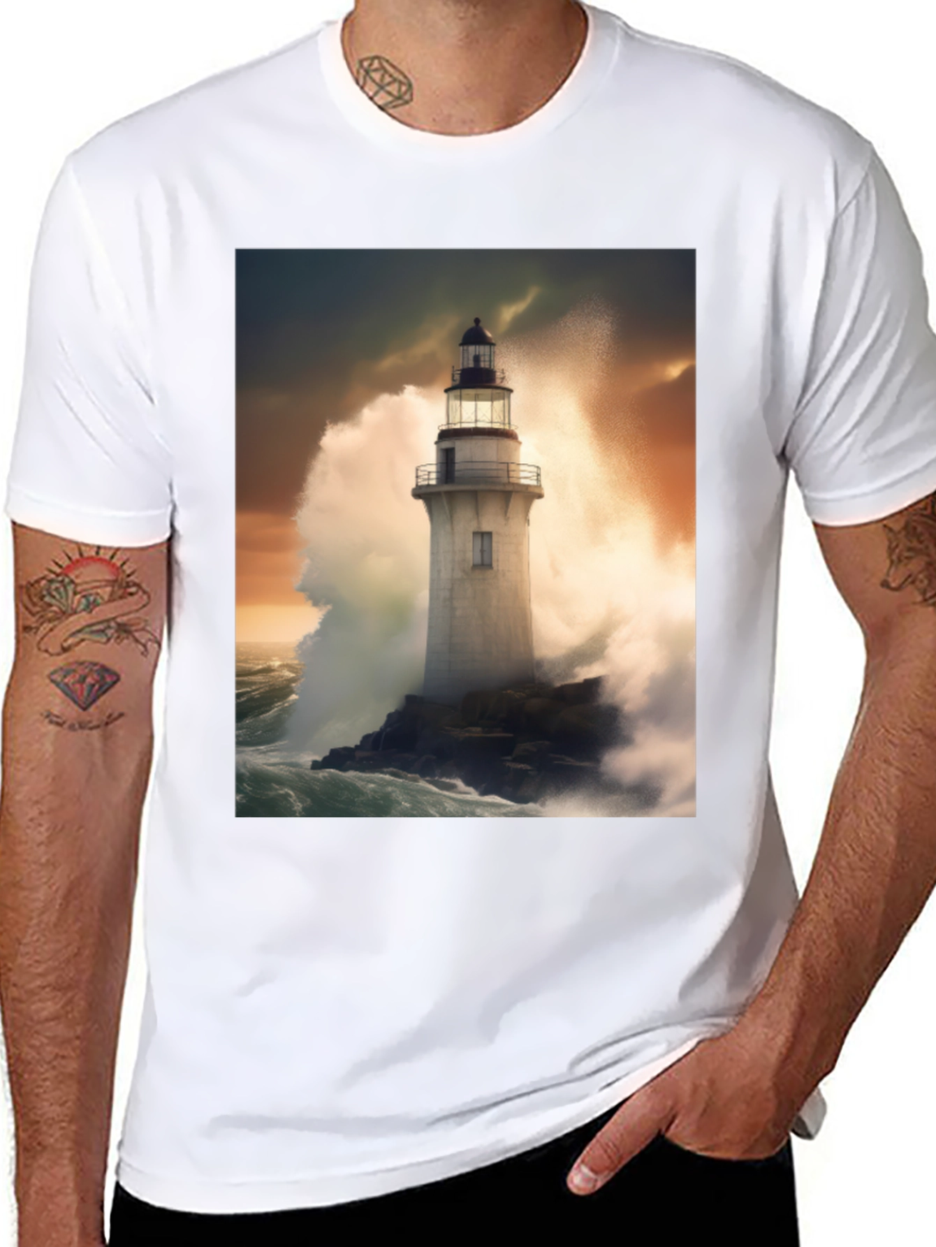 Lighthouse Storm Tee - Coastal Graphic T-Shirt