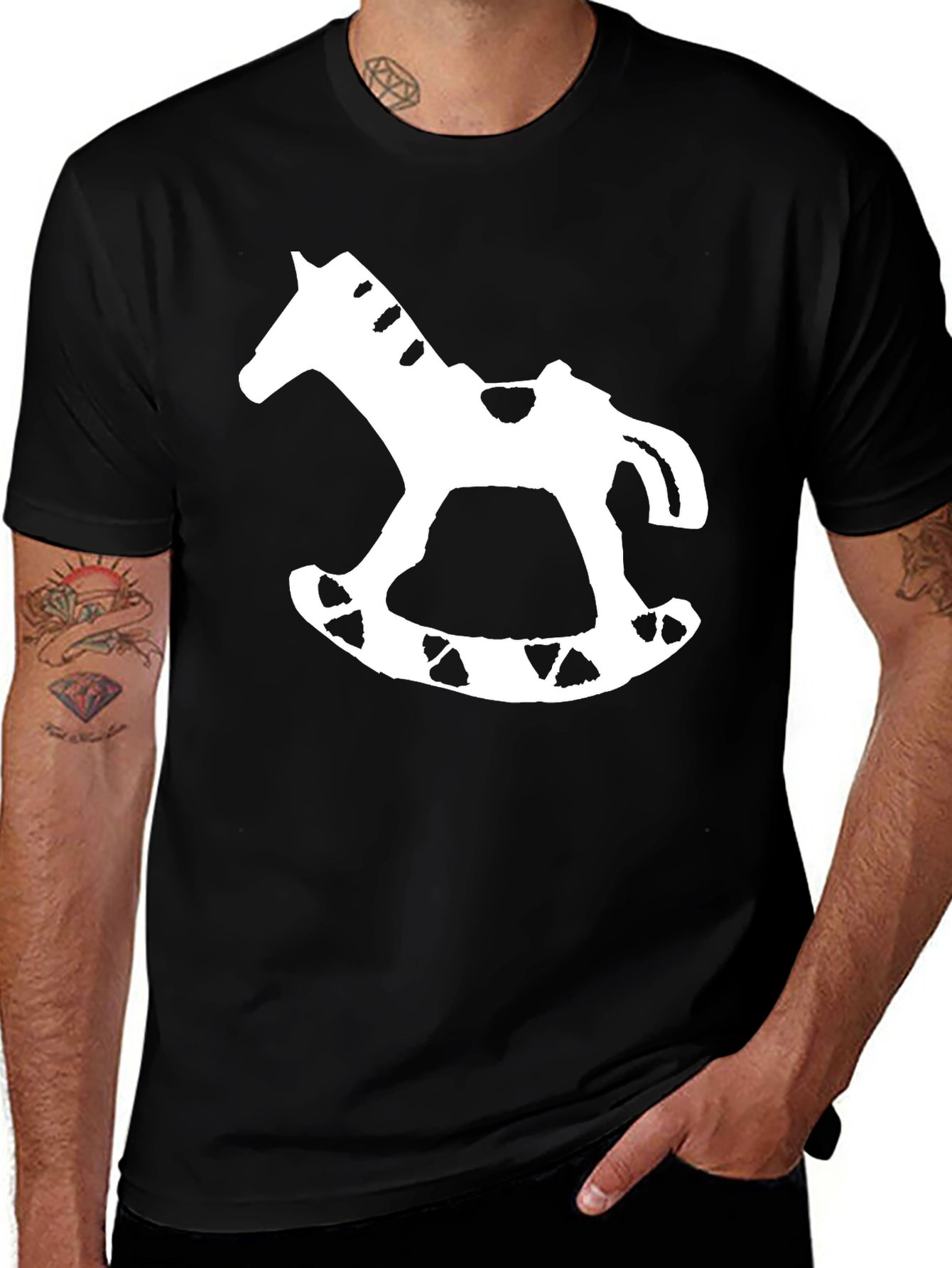 Rocking Horse Graphic Tee - Black Cotton T-Shirt