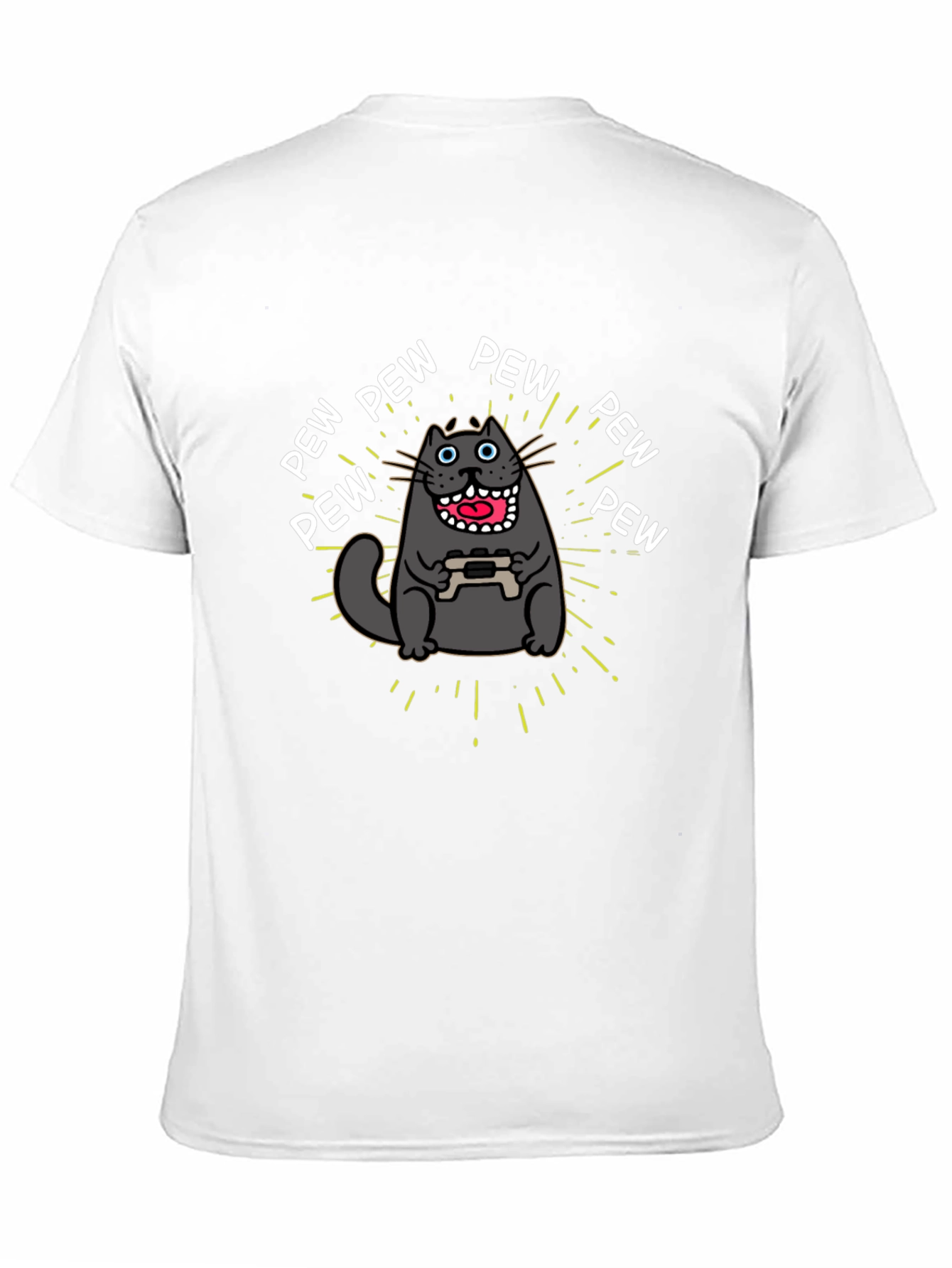 Gamer Cat Pew Pew Graphic Black T-Shirt