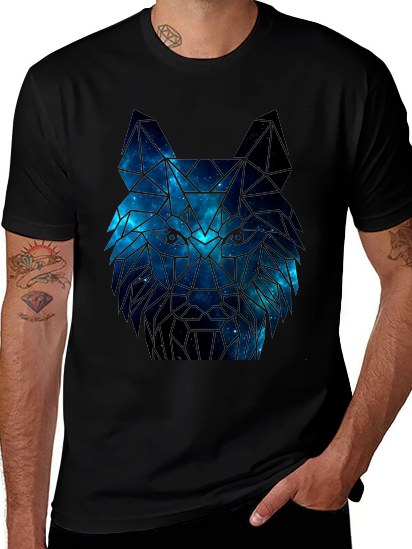 Galaxy Wolf Graphic Tee - Mens Black T-Shirt