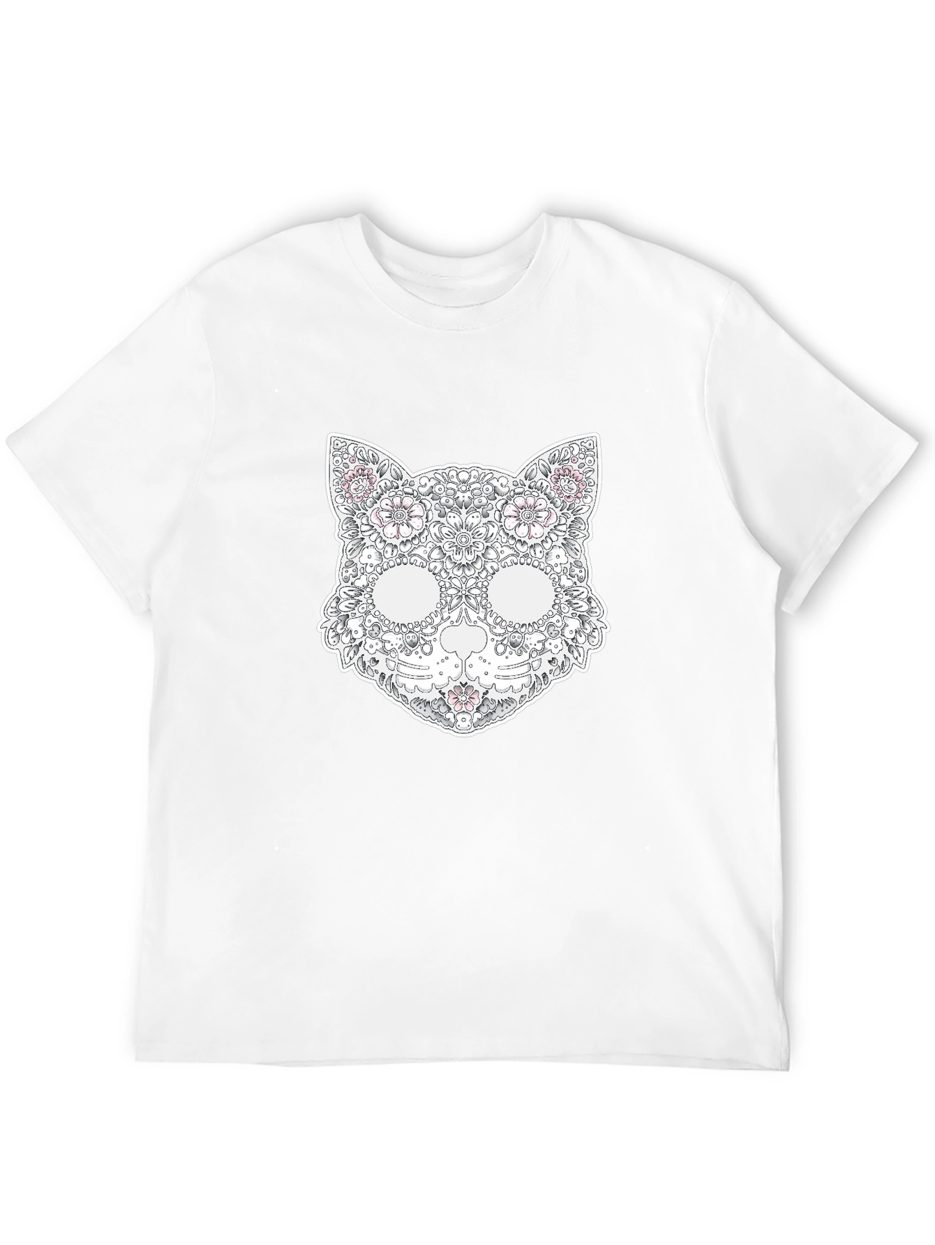 Floral Cat Skull T-Shirt - Unique Graphic Tee