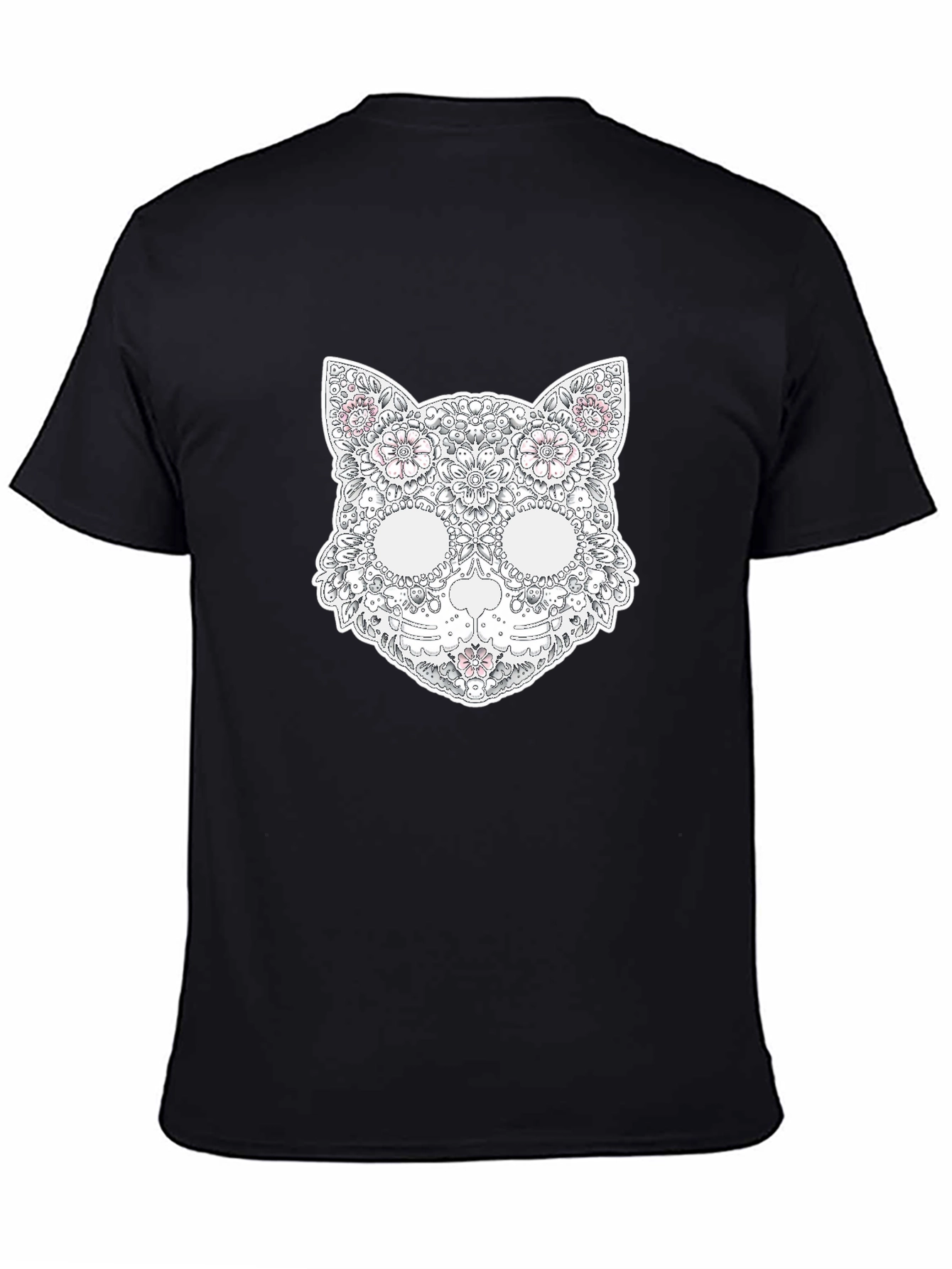 Floral Cat Skull T-Shirt - Unique Graphic Tee
