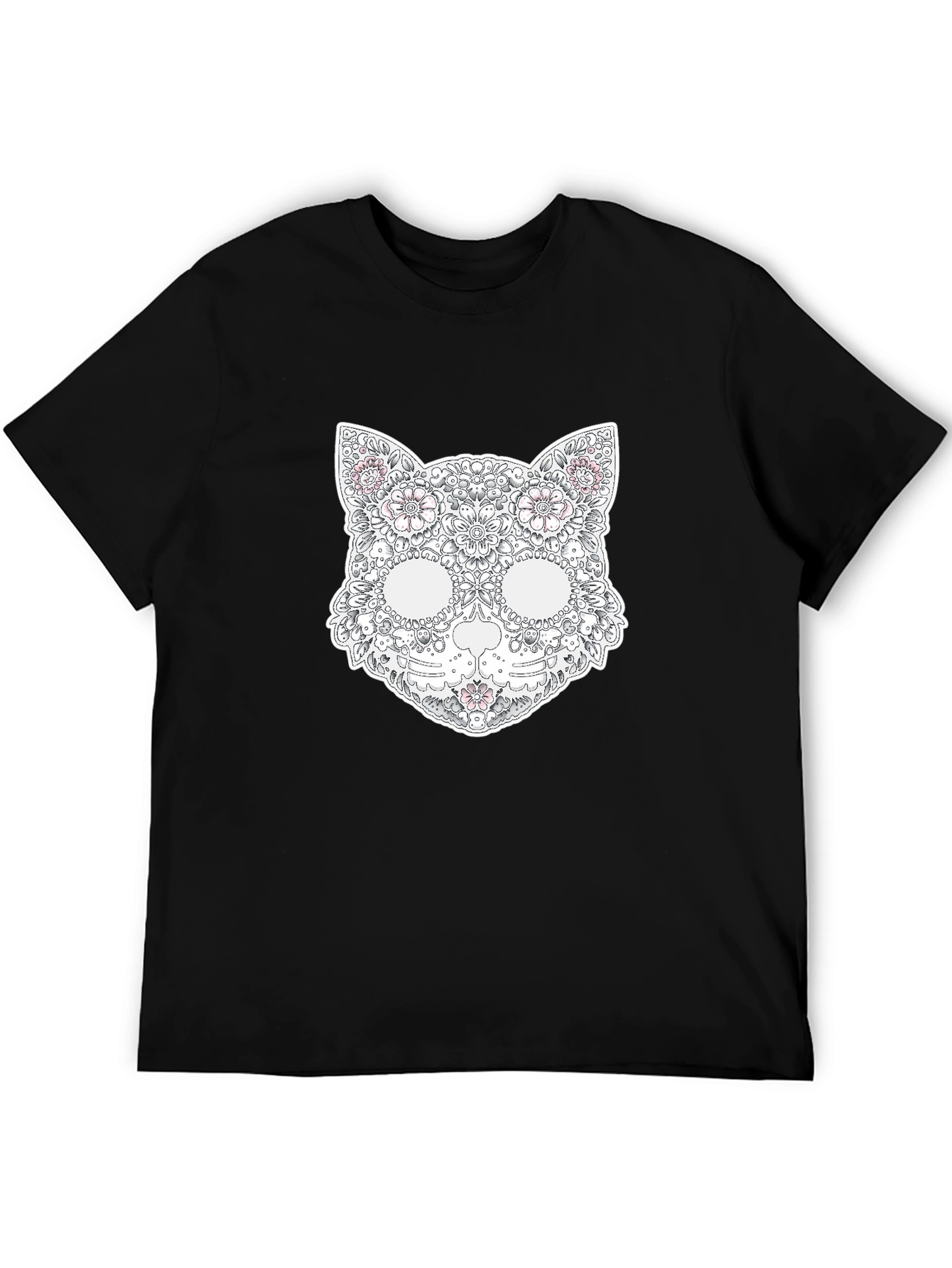 Floral Cat Skull T-Shirt - Unique Graphic Tee