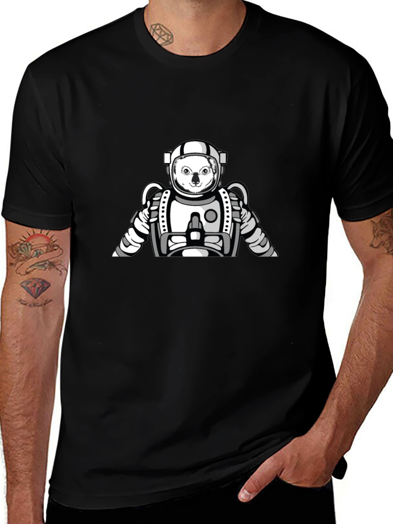 Koala Astronaut Graphic T-Shirt - Black Cotton Tee