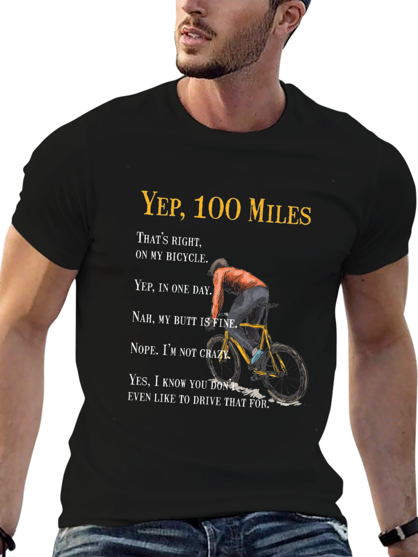 100 Miles Bicycle Graphic T-Shirt - Funny Cycling Tee