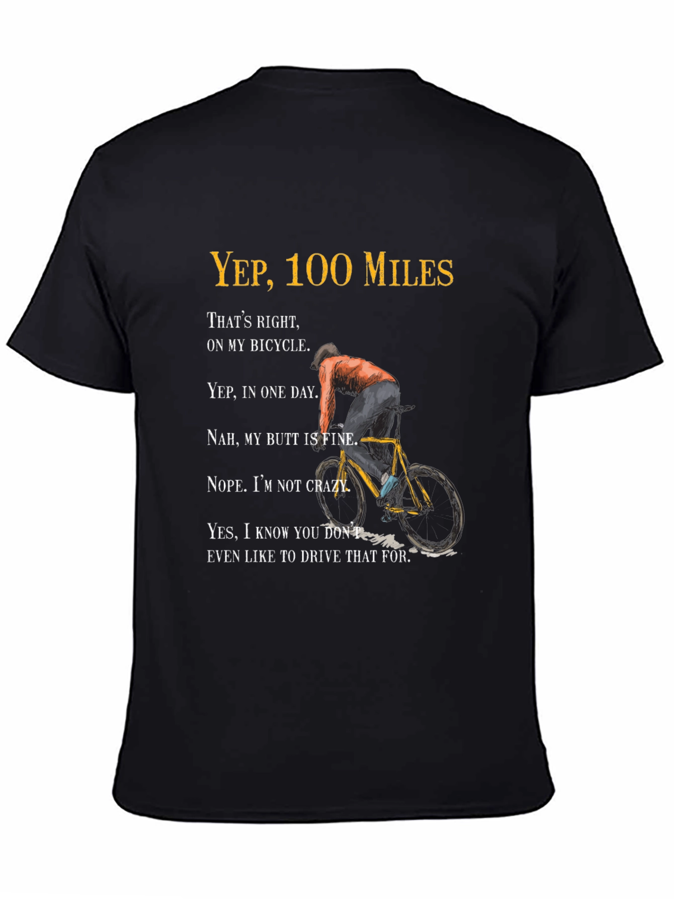 100 Miles Bicycle Graphic T-Shirt - Funny Cycling Tee