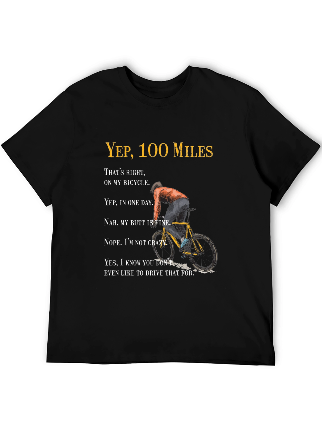 100 Miles Bicycle Graphic T-Shirt - Funny Cycling Tee