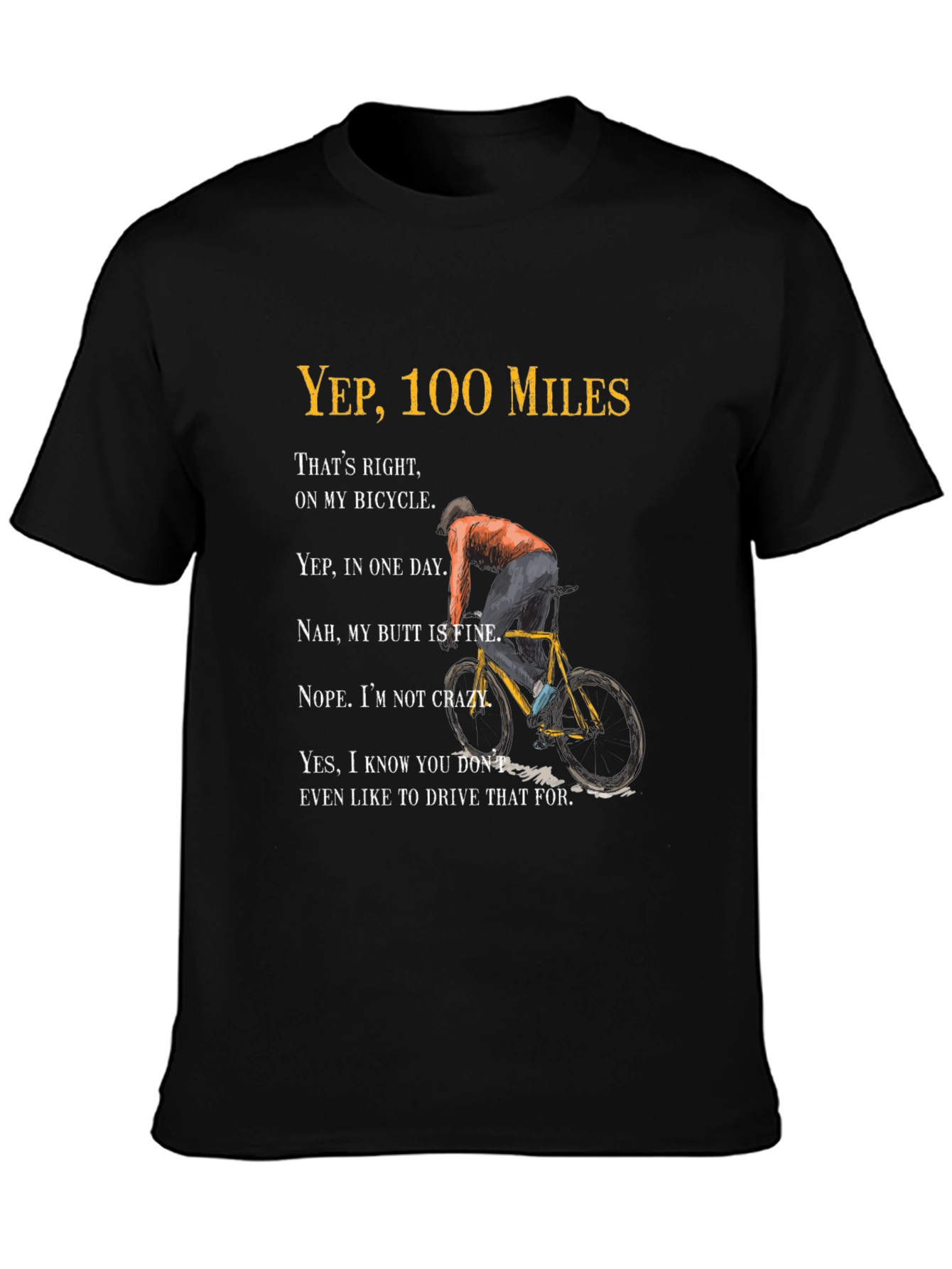 100 Miles Bicycle Graphic T-Shirt - Funny Cycling Tee