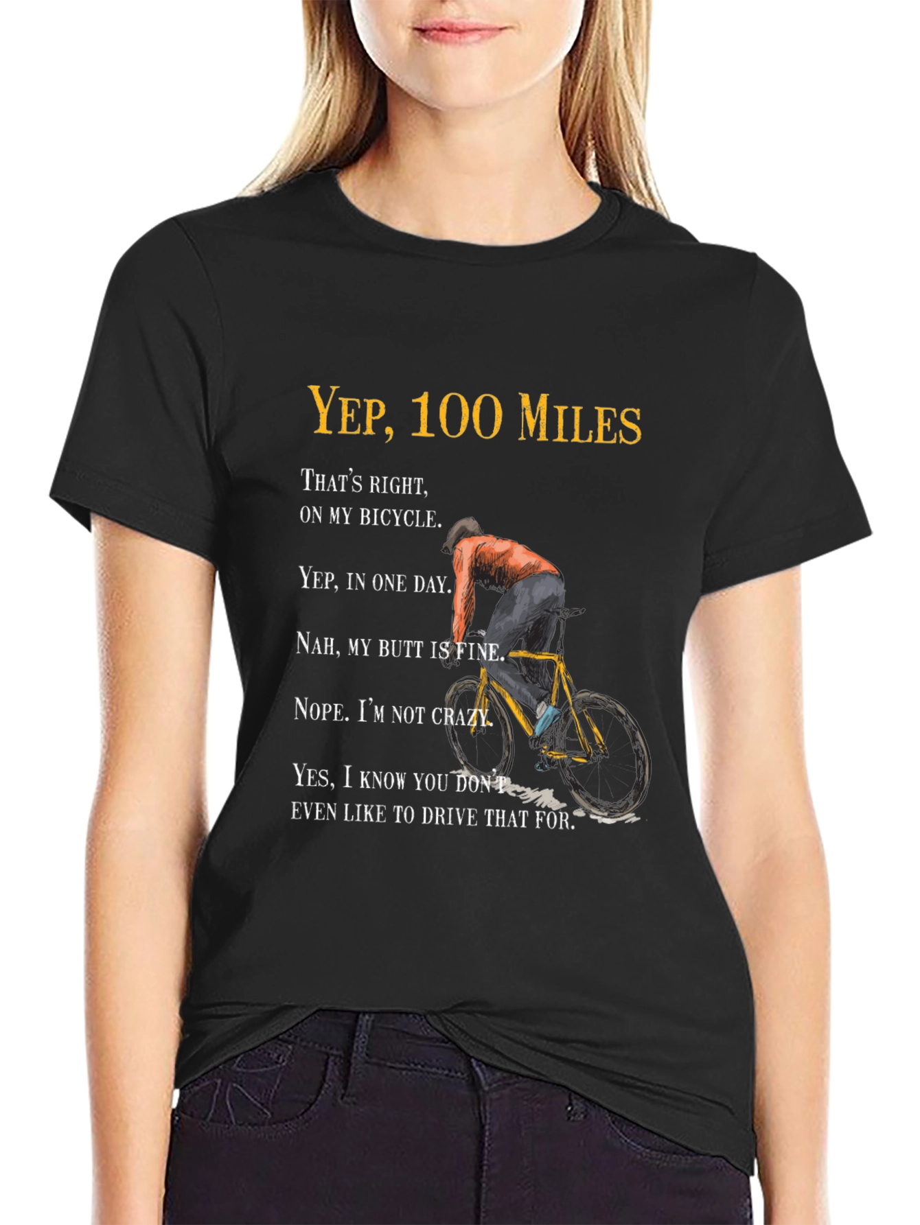 100 Miles Bicycle Graphic T-Shirt - Funny Cycling Tee