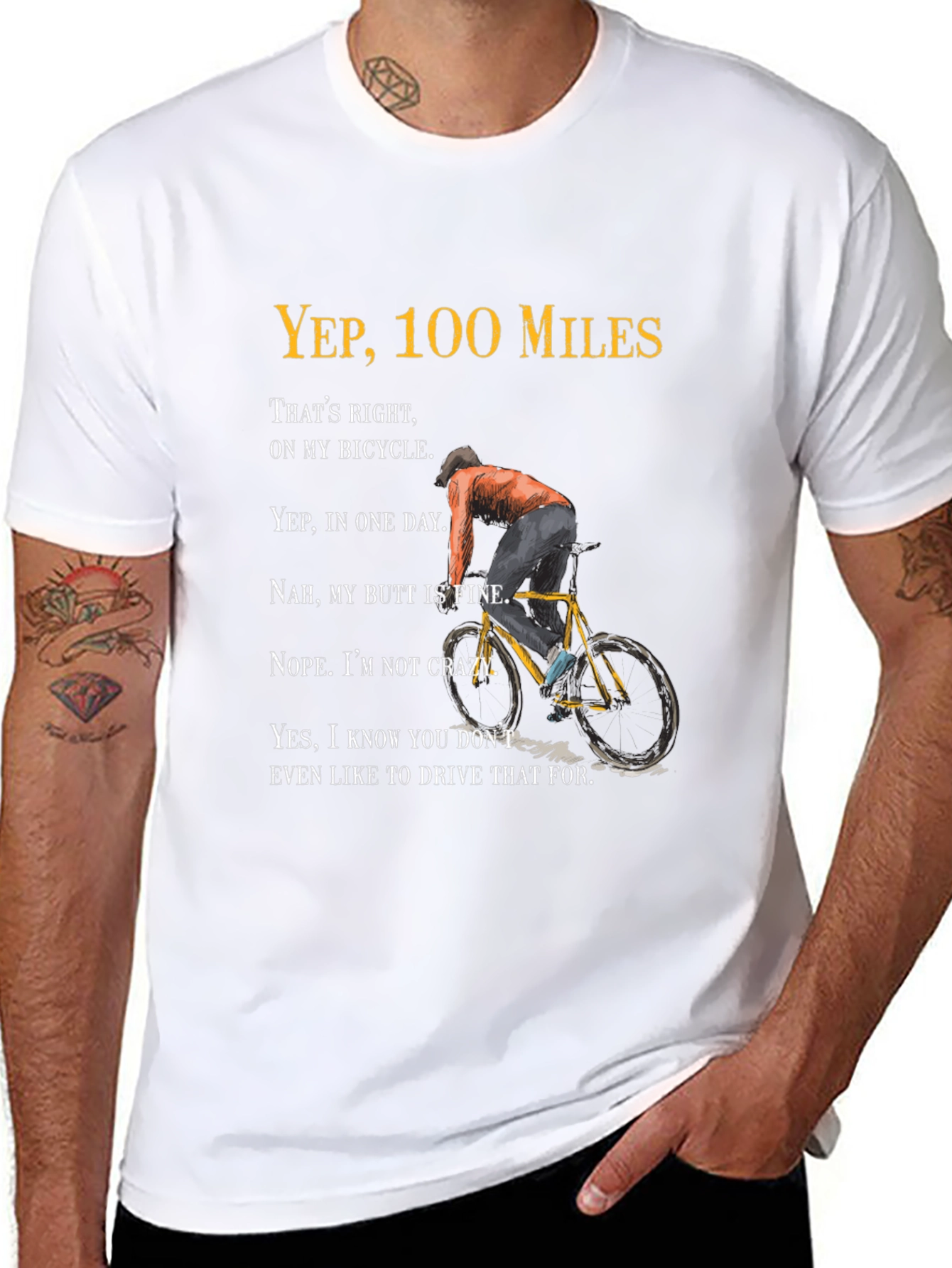 100 Miles Bicycle Graphic T-Shirt - Funny Cycling Tee