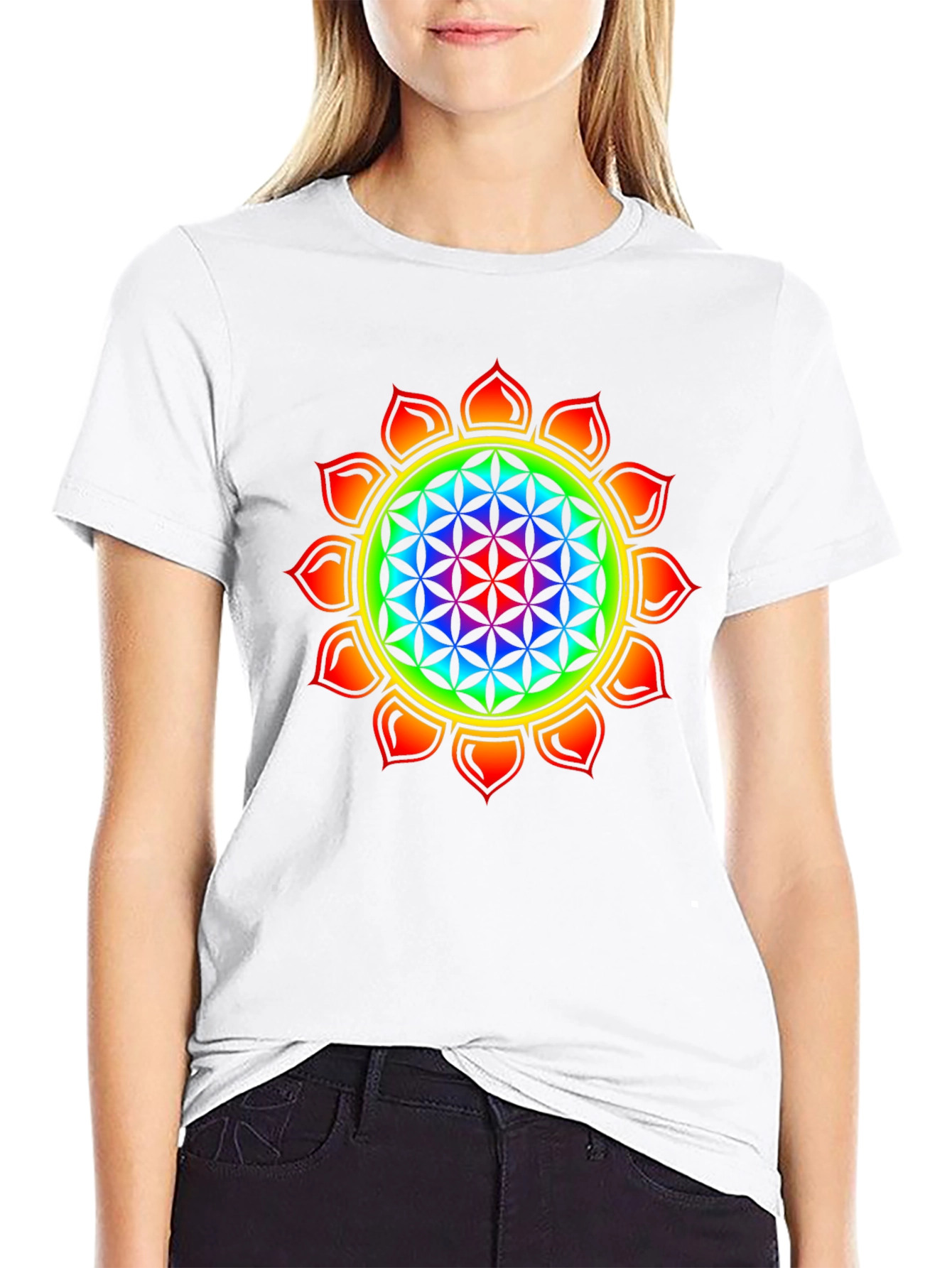 Flower of Life Chakra T-Shirt - Rainbow Design