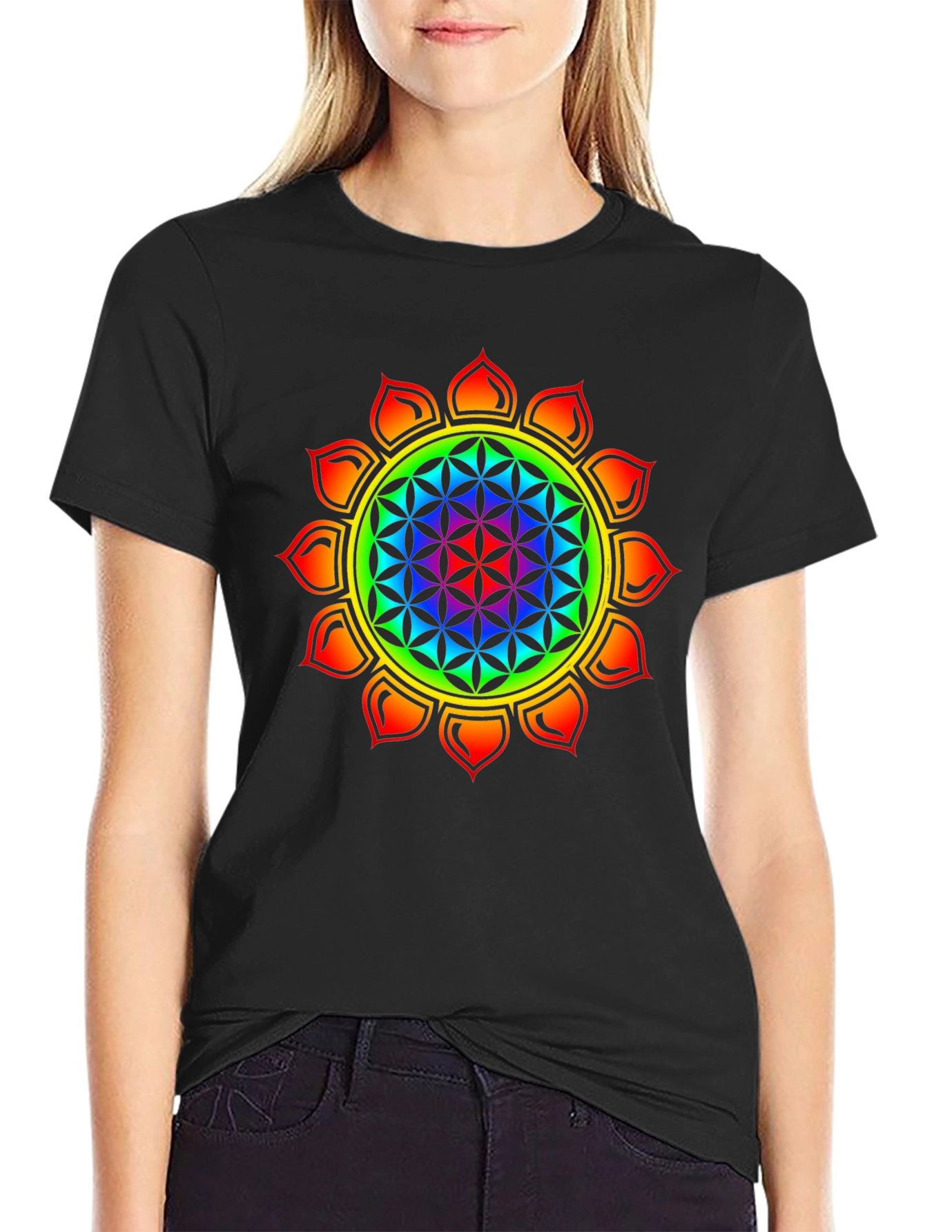 Flower of Life Chakra T-Shirt - Rainbow Design