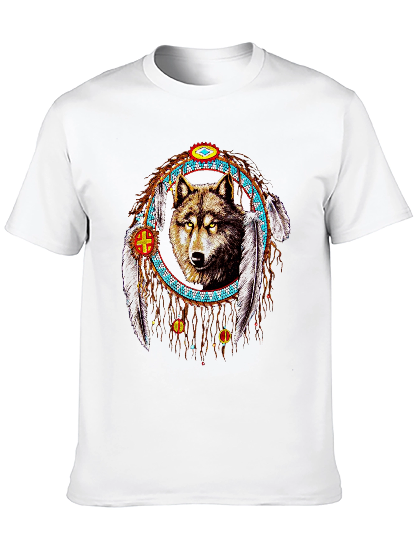 Wolf Dreamcatcher Graphic Tee - Native American Style