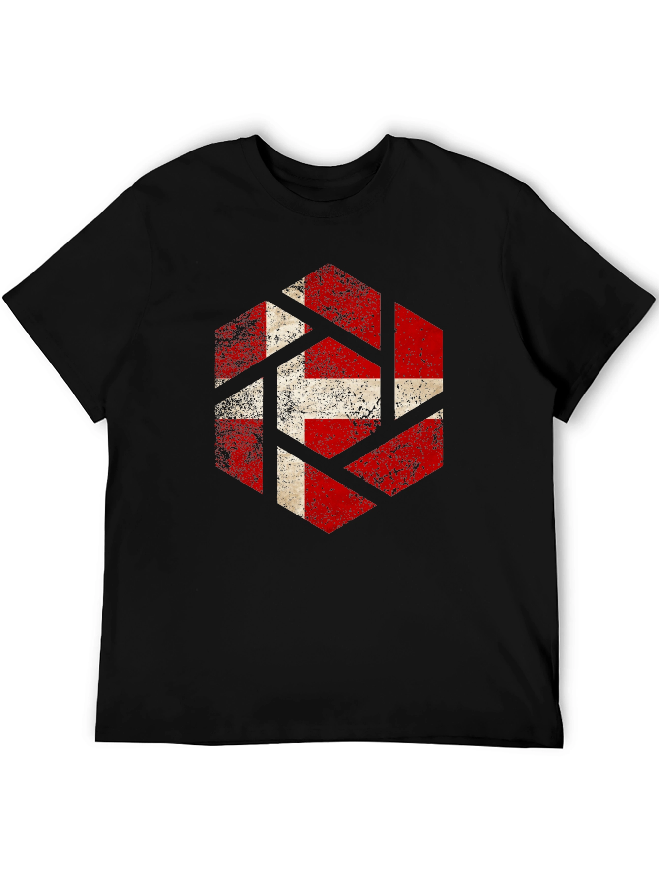 Denmark Flag Hexagon Mens Black T-Shirt
