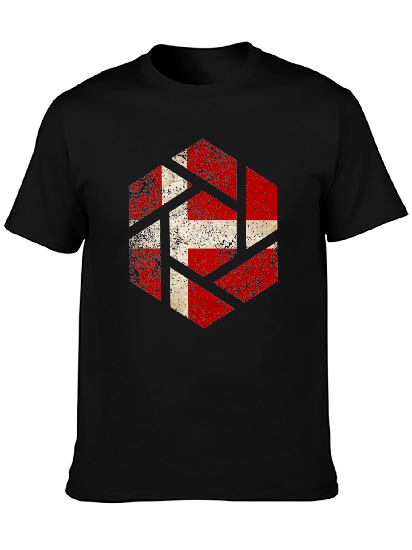 Denmark Flag Hexagon Mens Black T-Shirt