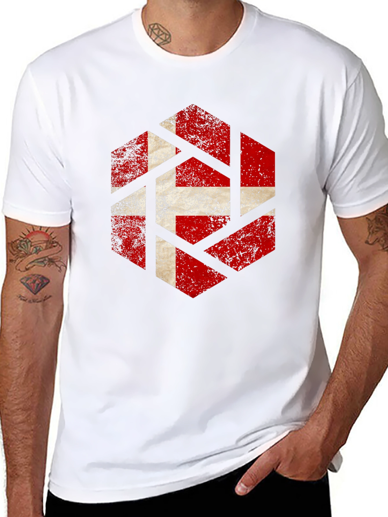 Denmark Flag Hexagon Mens Black T-Shirt