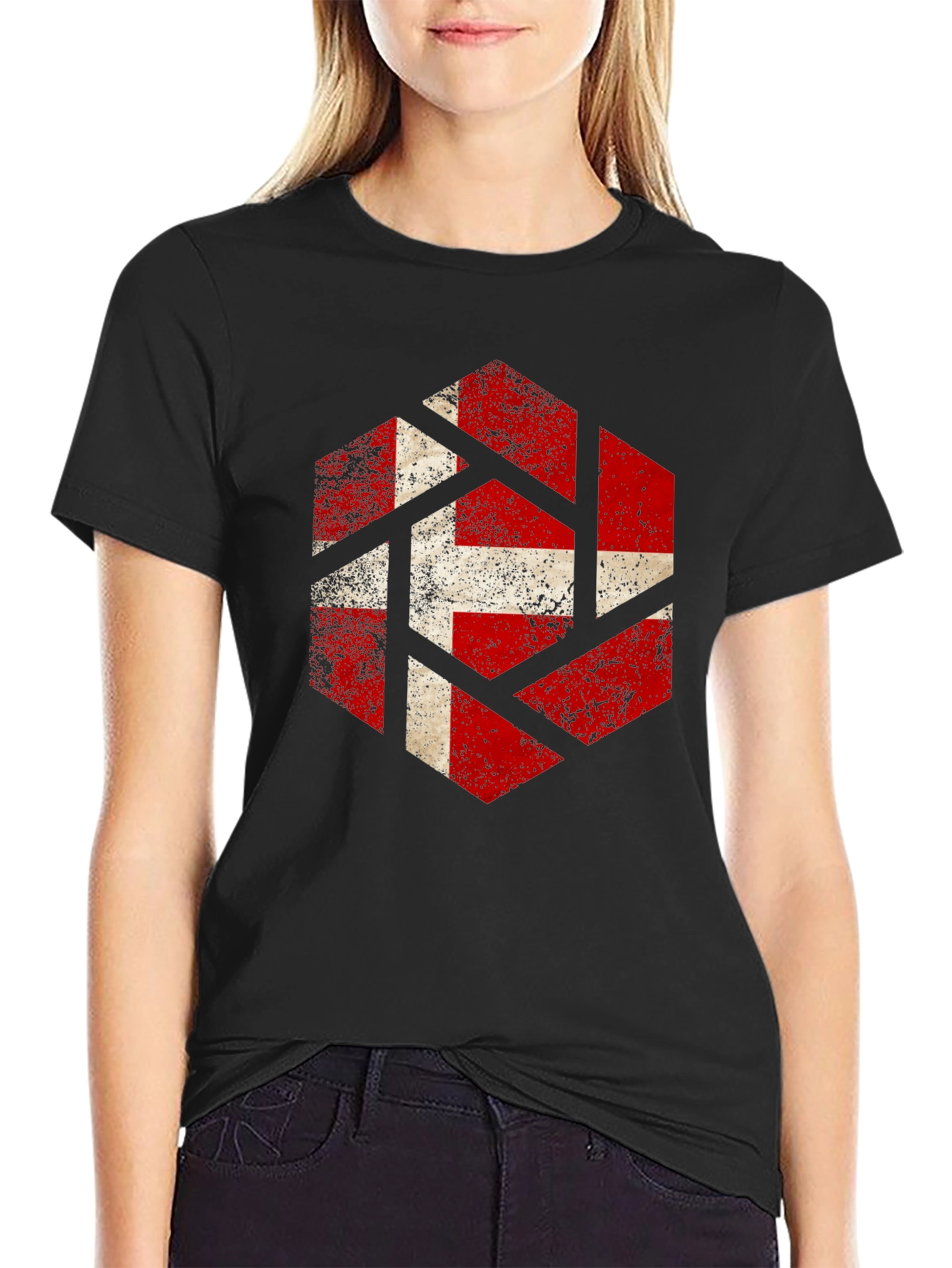 Denmark Flag Hexagon Mens Black T-Shirt