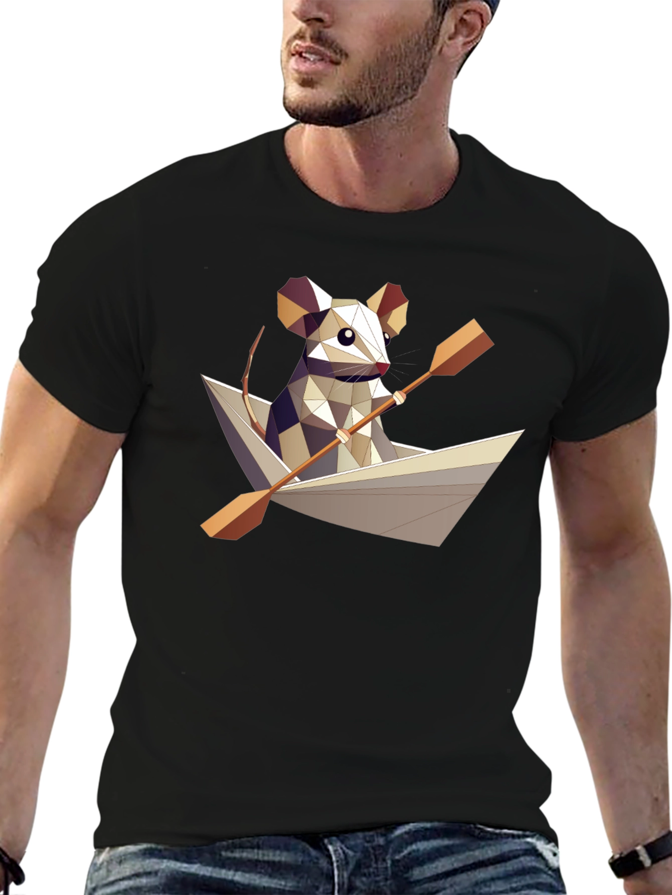 Geometric Mouse in Boat Graphic T-Shirt