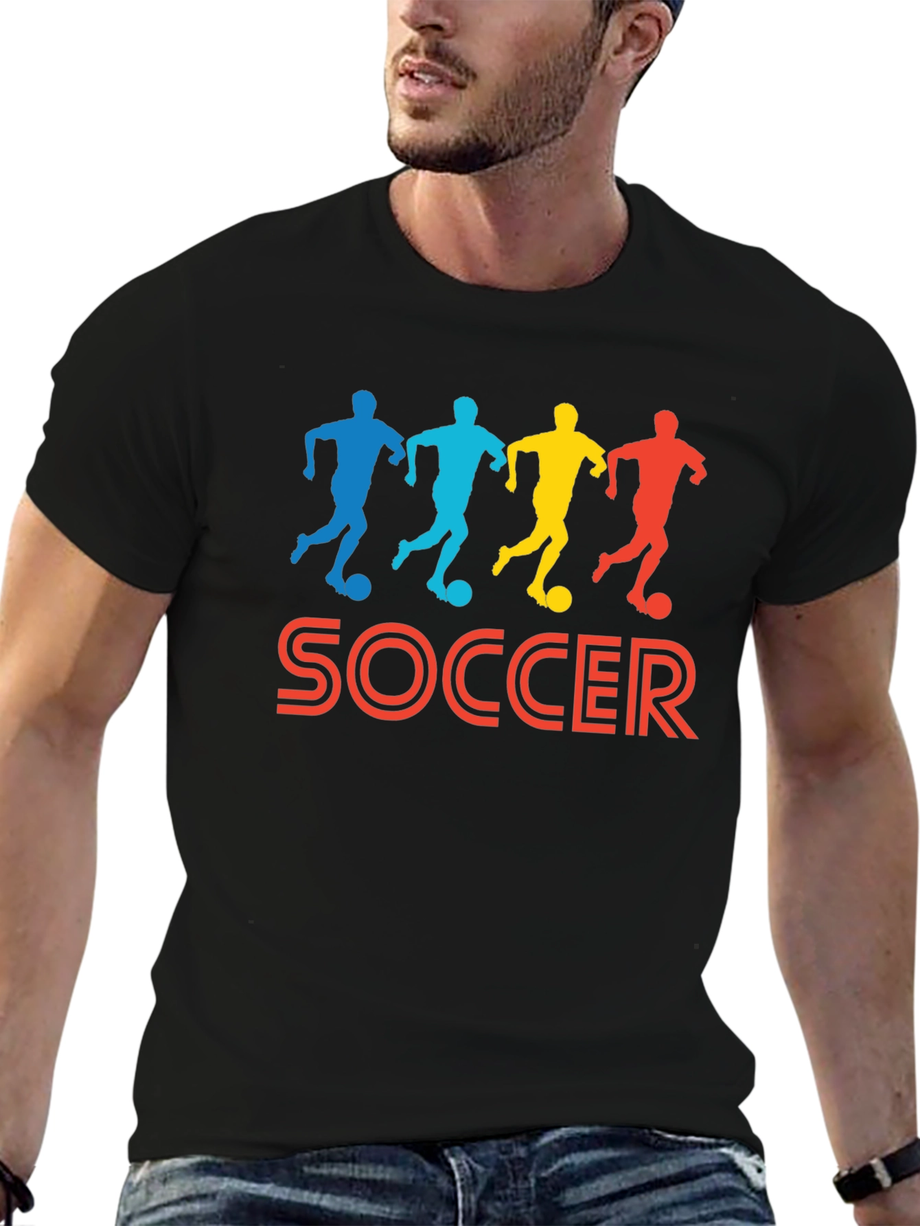 Soccer Player Graphic Tee - Black Cotton T-Shirt