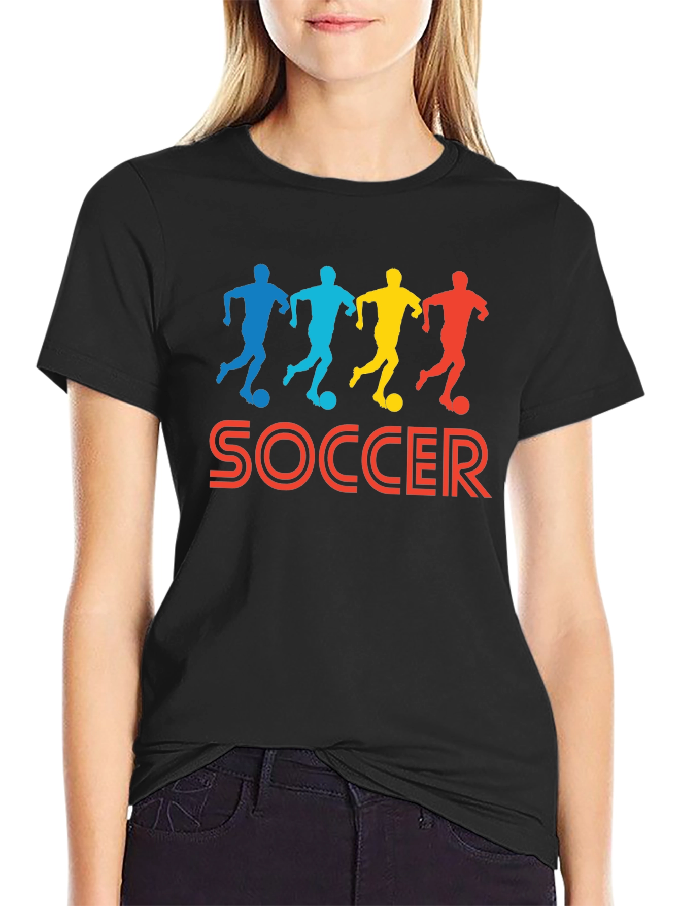 Soccer Player Graphic Tee - Black Cotton T-Shirt