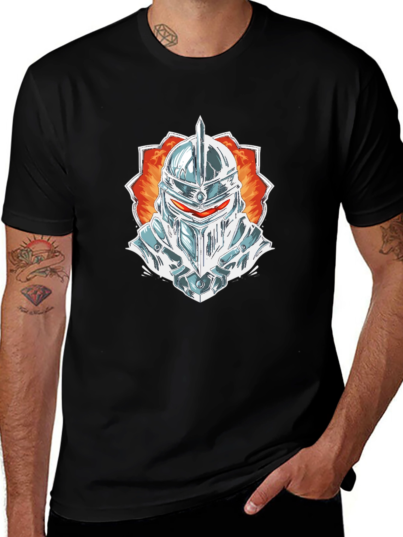 Knight Helmet Graphic Tee - Black Cotton Blend