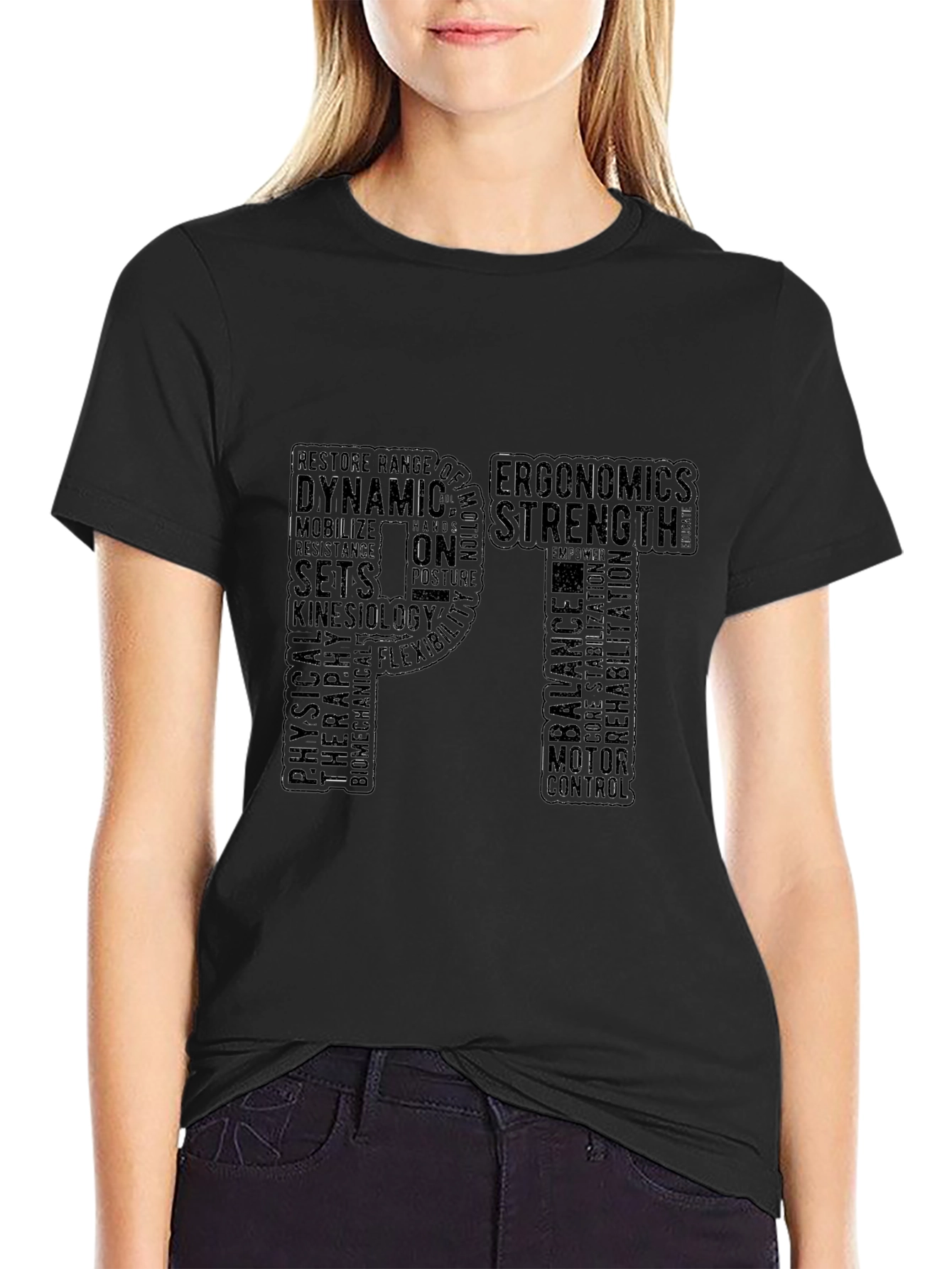 Physical Therapy PT Word Art Black T-Shirt