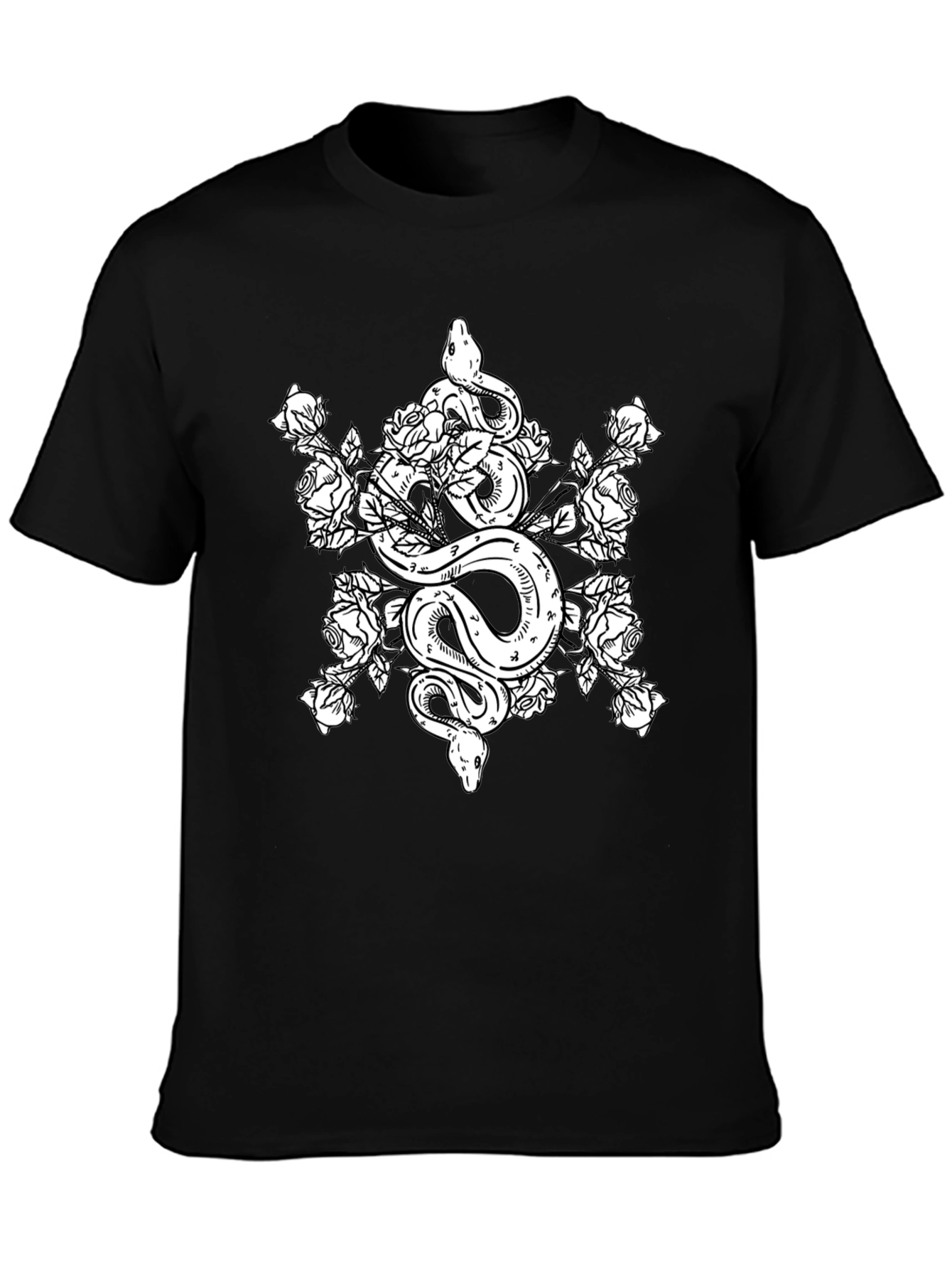 Snake & Roses Graphic Tee - Black Cotton T-Shirt