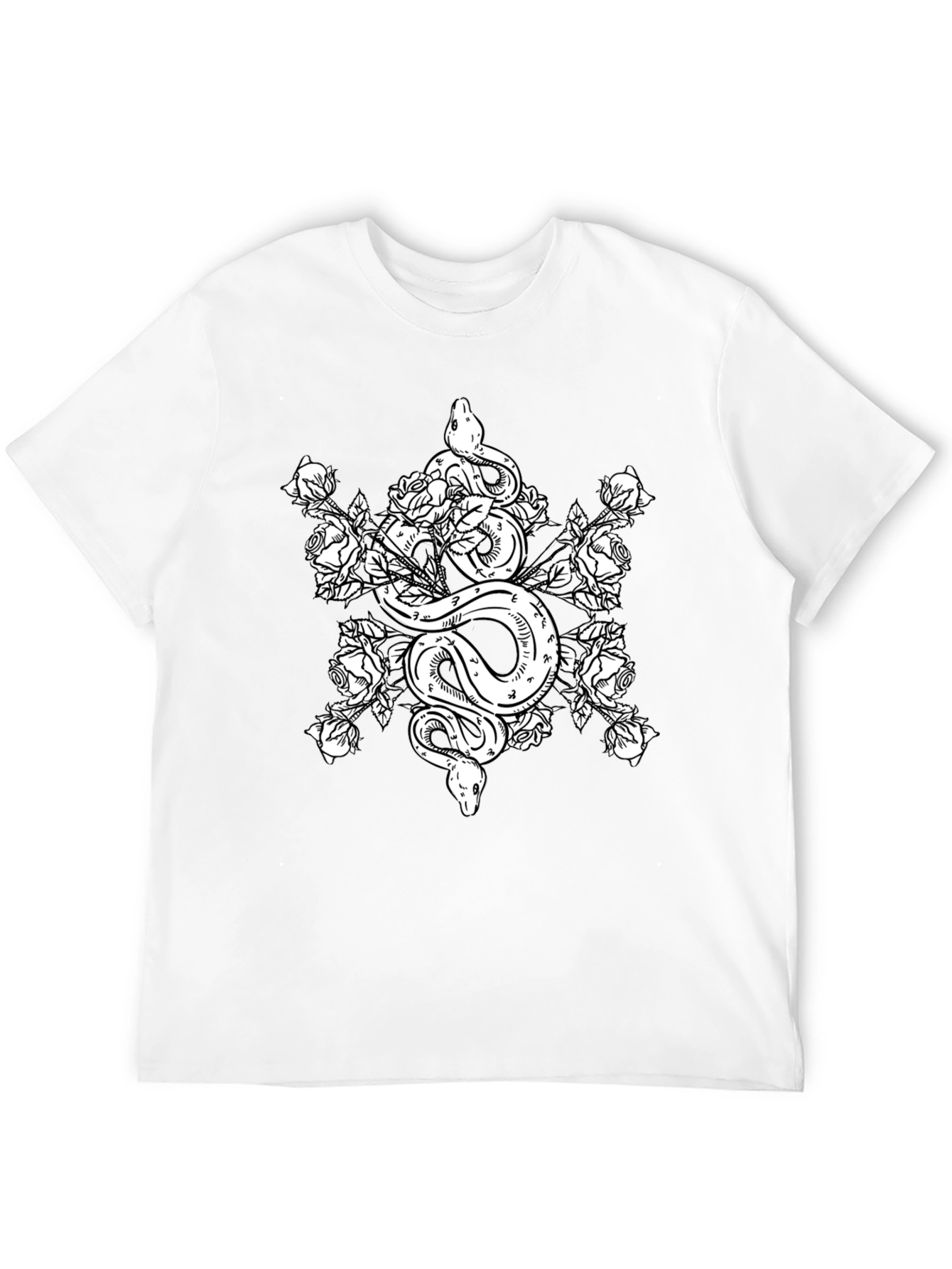 Snake & Roses Graphic Tee - Black Cotton T-Shirt