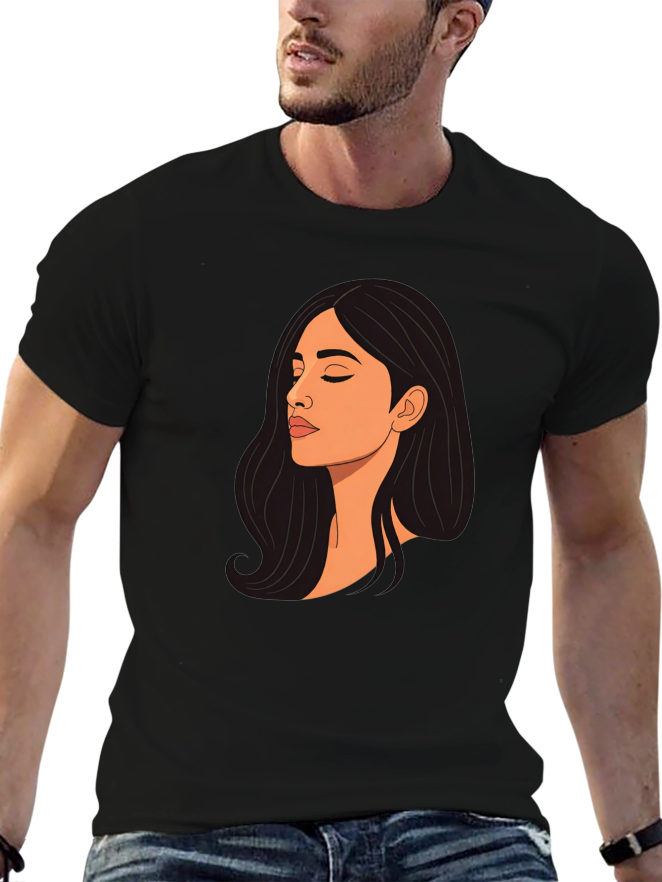 Woman Portrait Graphic Black T-Shirt