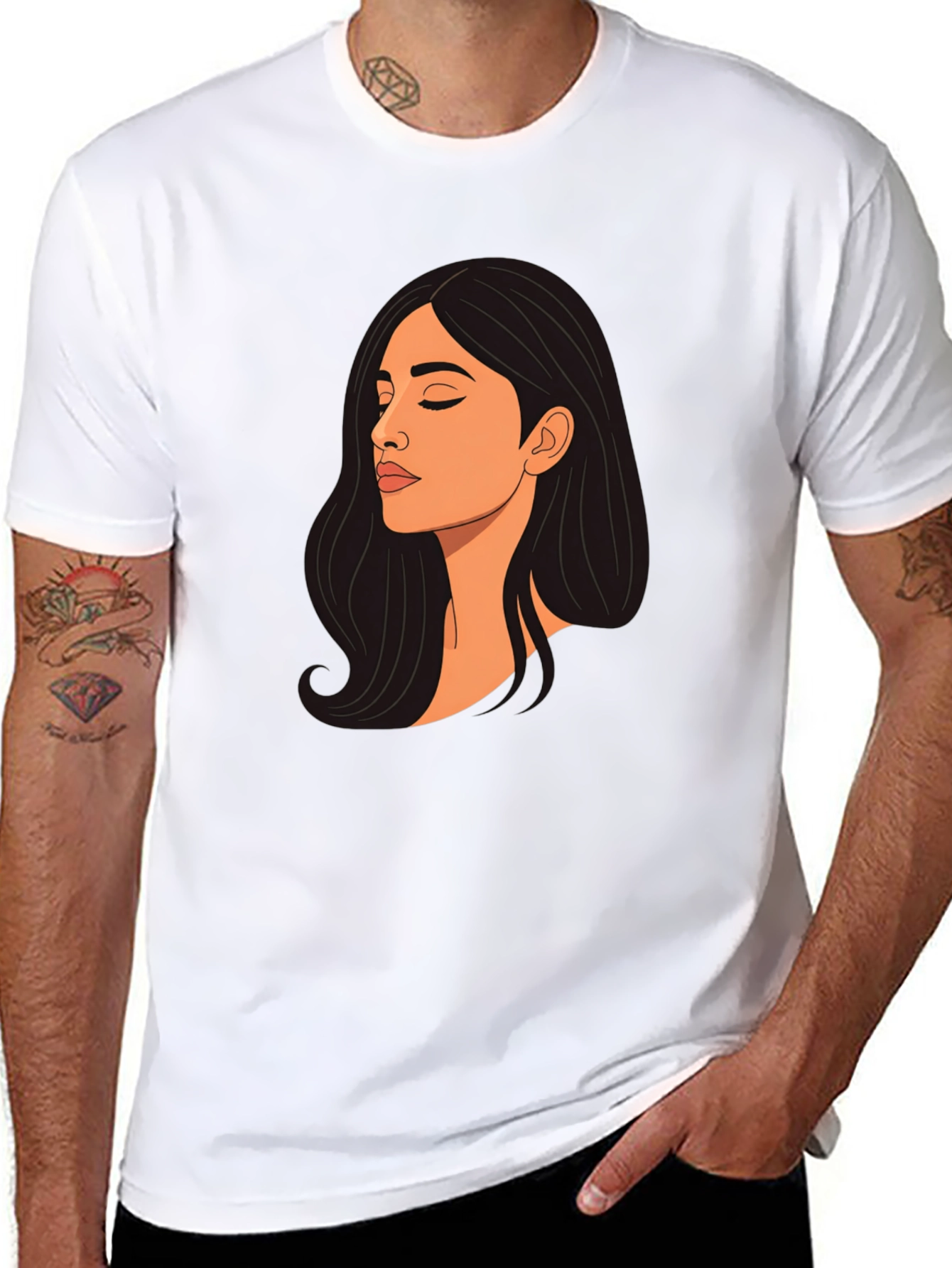 Woman Portrait Graphic Black T-Shirt