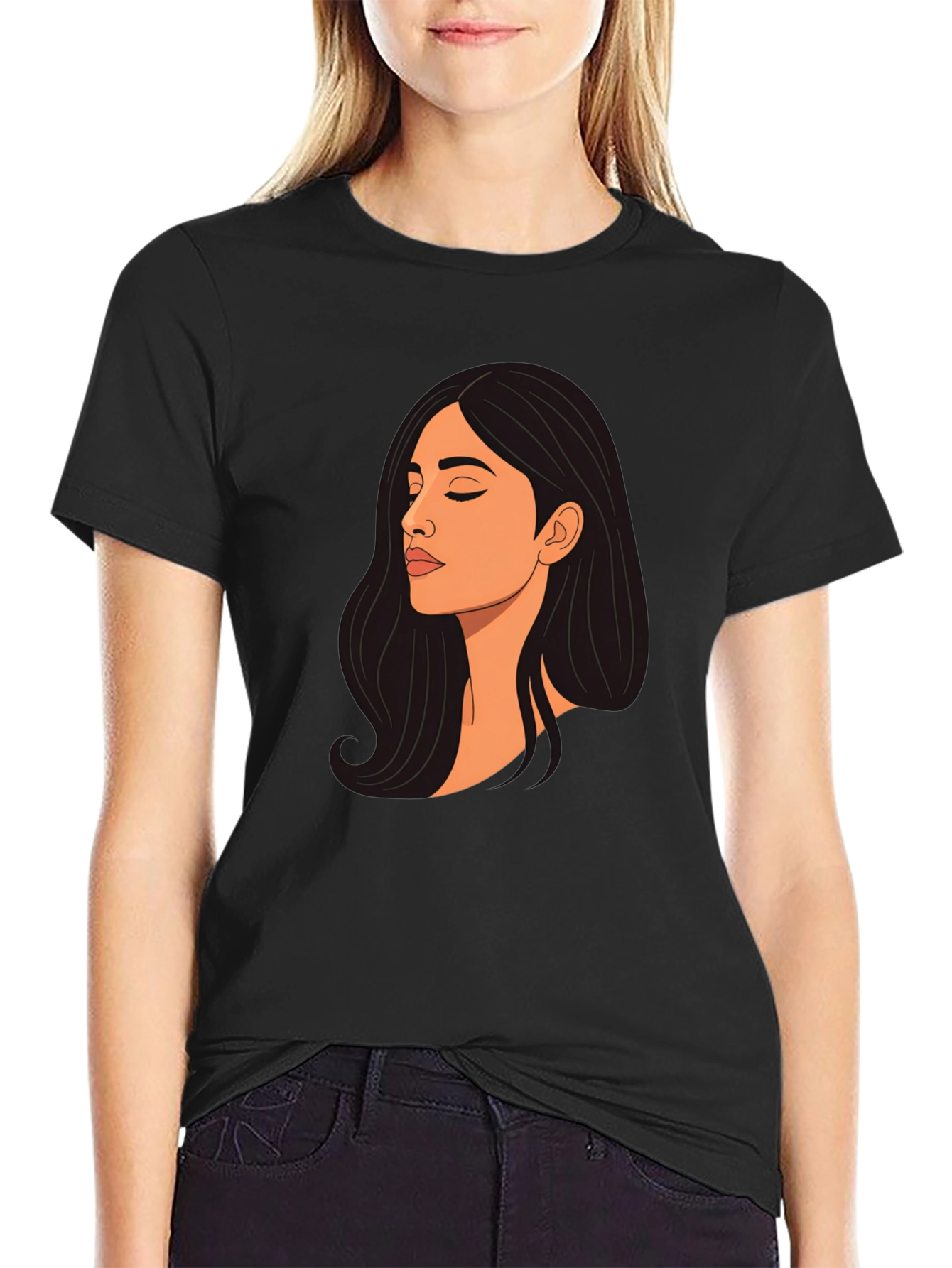 Woman Portrait Graphic Black T-Shirt