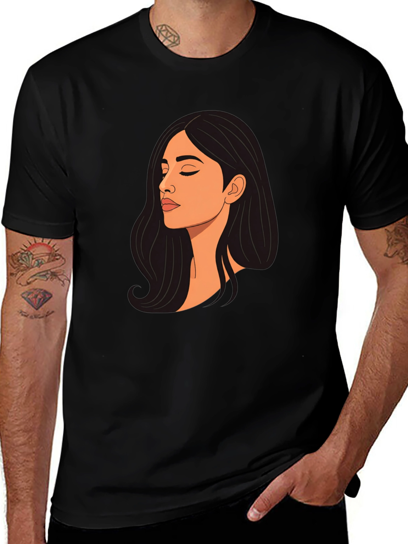 Woman Portrait Graphic Black T-Shirt
