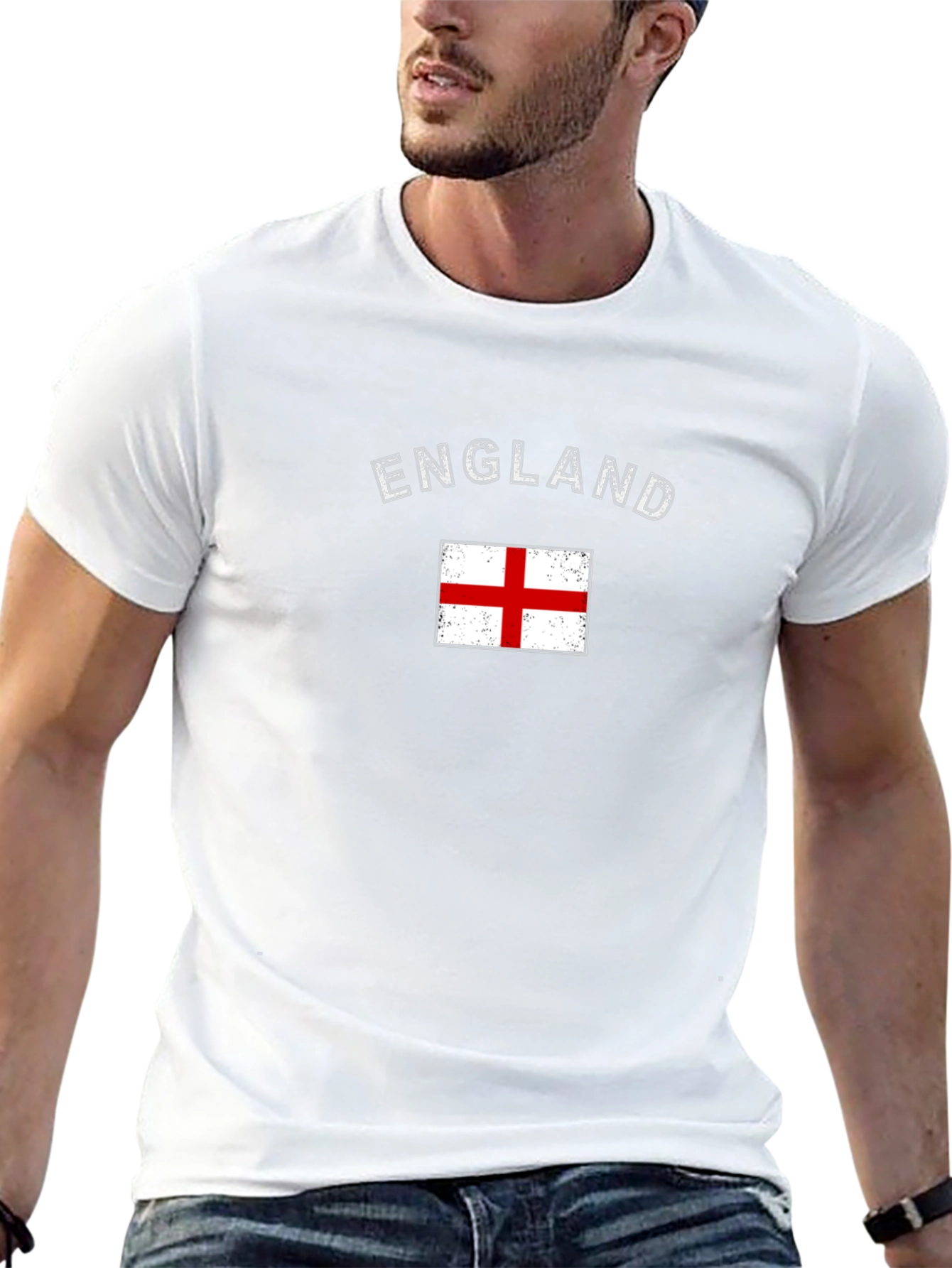 England Flag Graphic T-Shirt Short Sleeve Black Tee