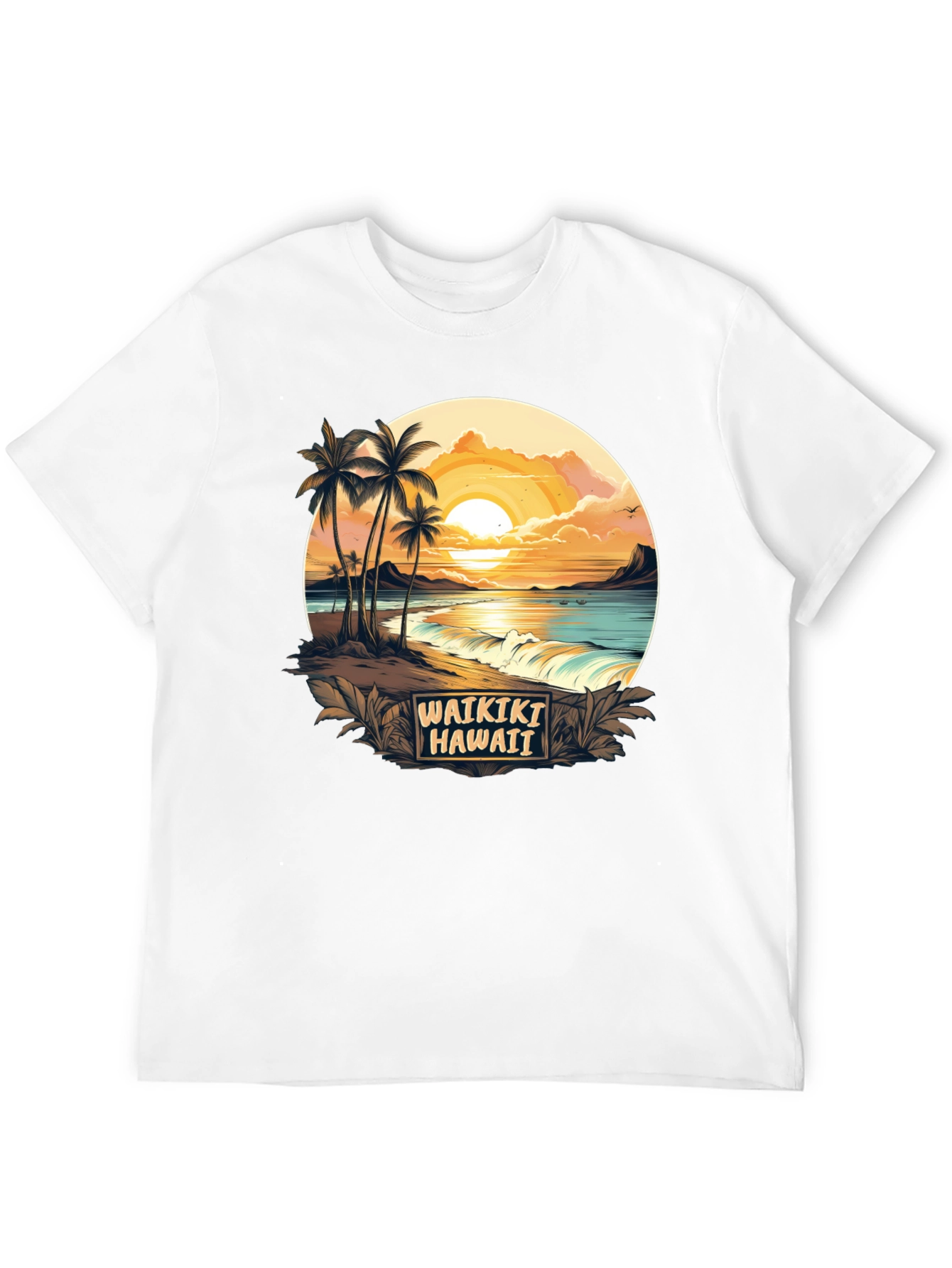 Waikiki Hawaii Graphic T-Shirt - Island Sunset Tee