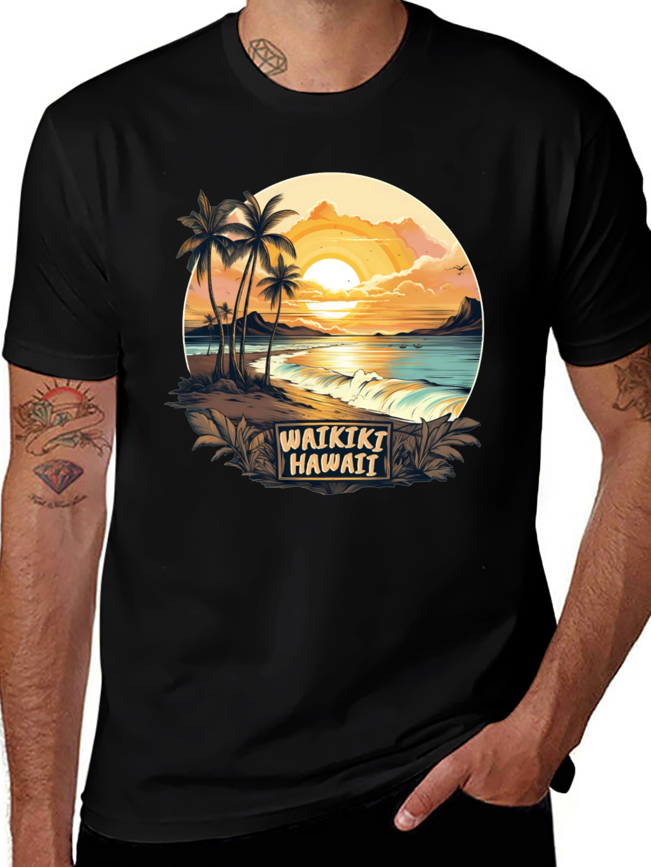 Waikiki Hawaii Graphic T-Shirt - Island Sunset Tee