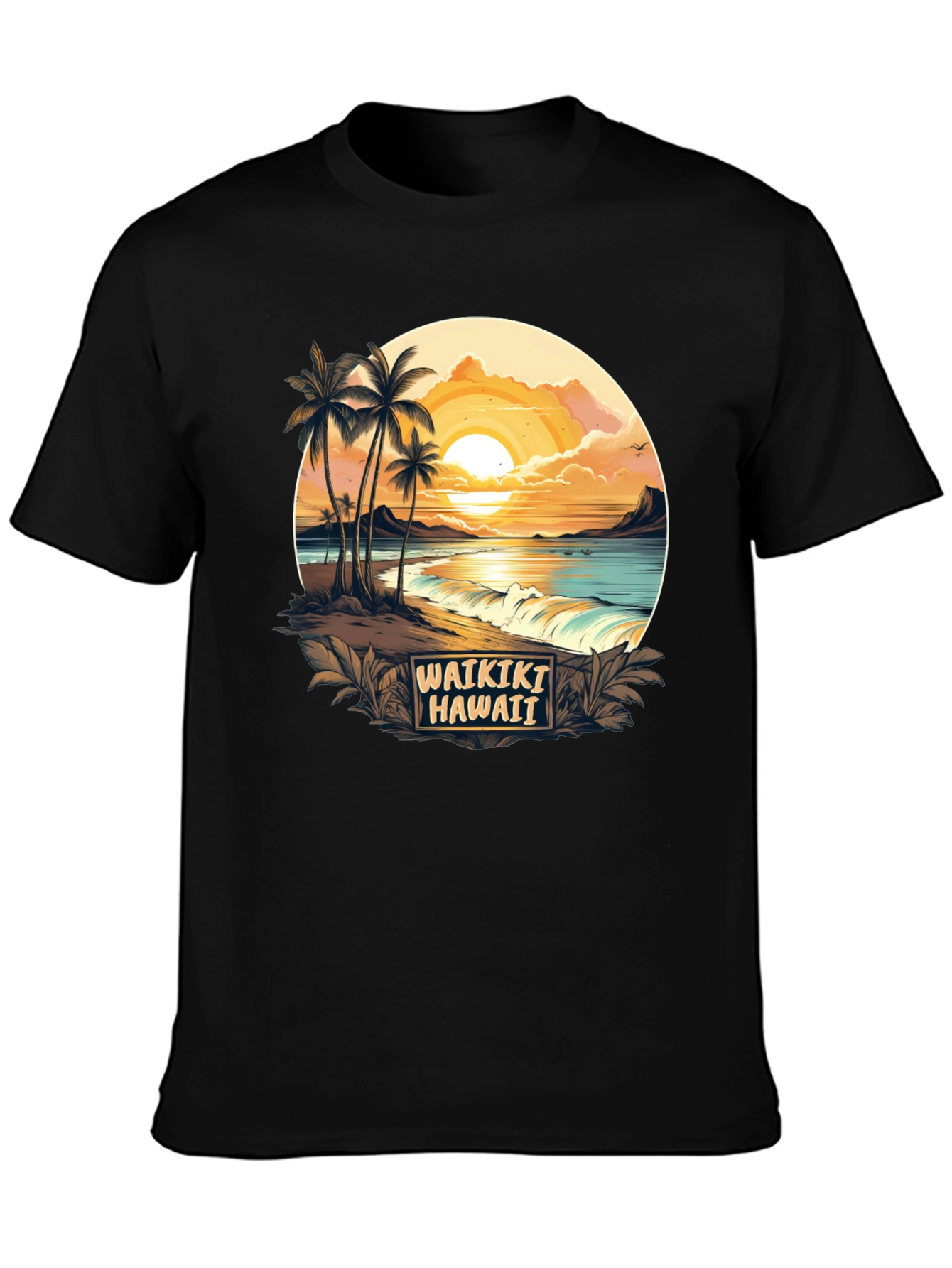 Waikiki Hawaii Graphic T-Shirt - Island Sunset Tee
