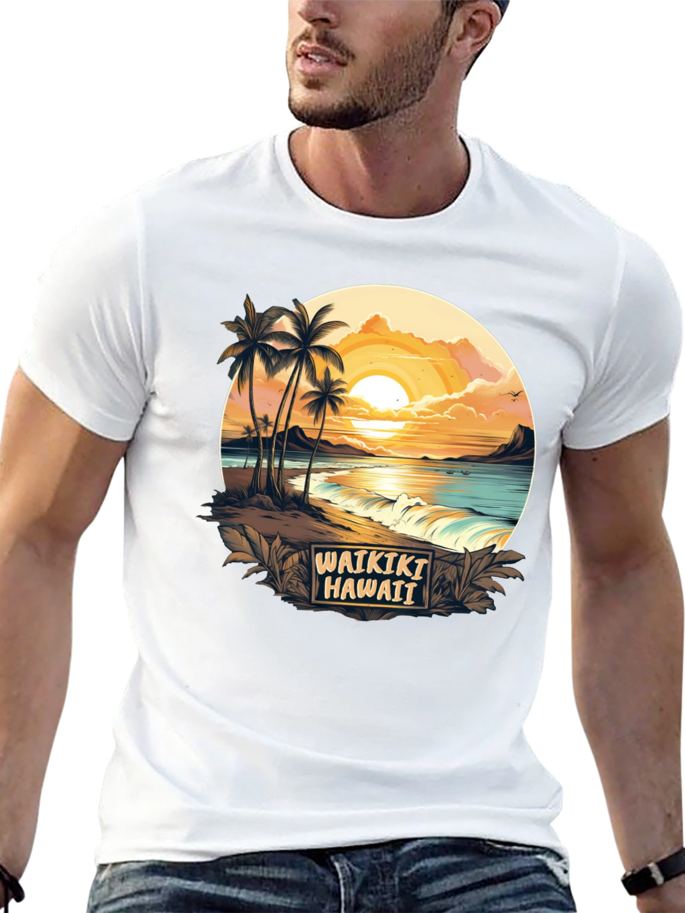 Waikiki Hawaii Graphic T-Shirt - Island Sunset Tee
