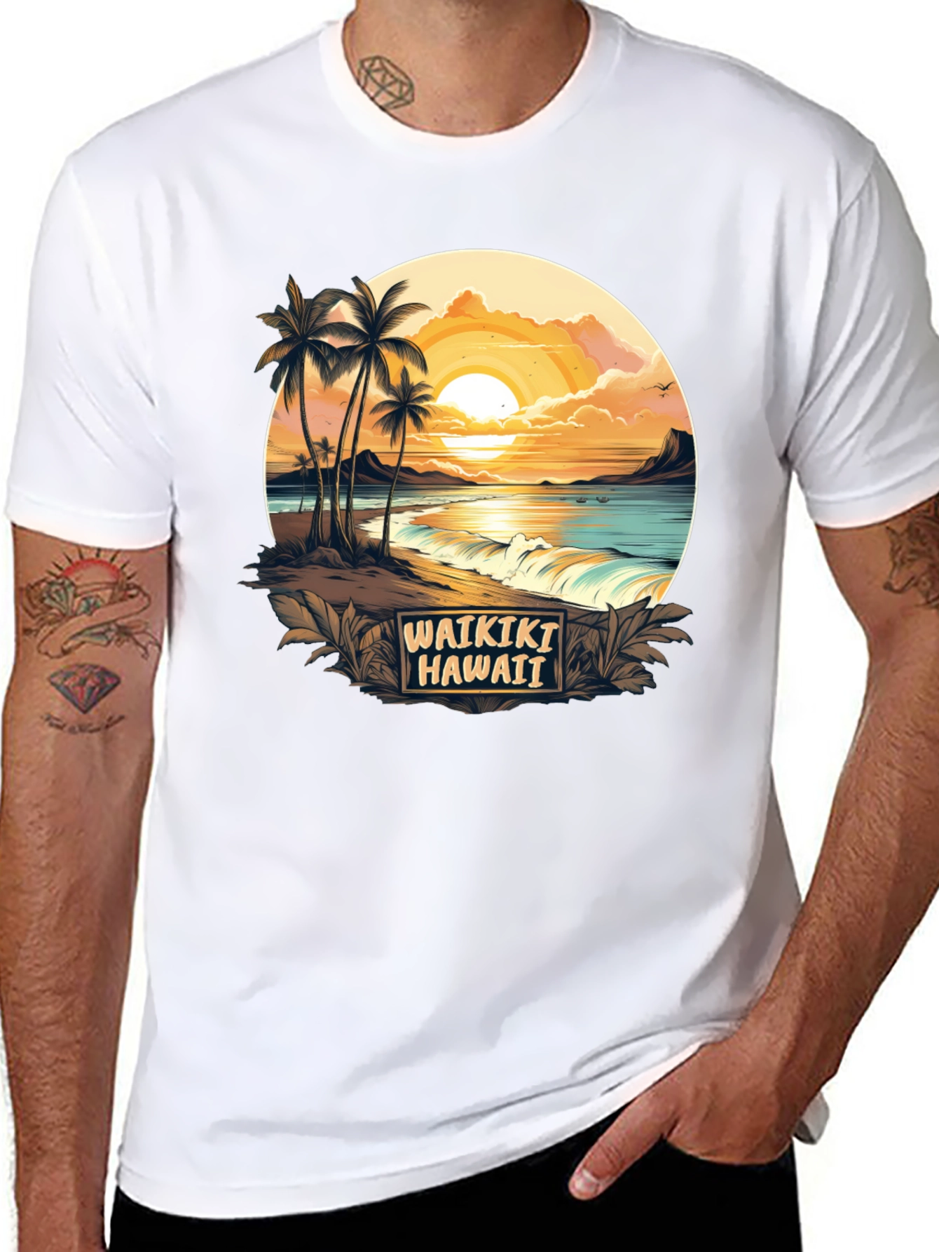Waikiki Hawaii Graphic T-Shirt - Island Sunset Tee