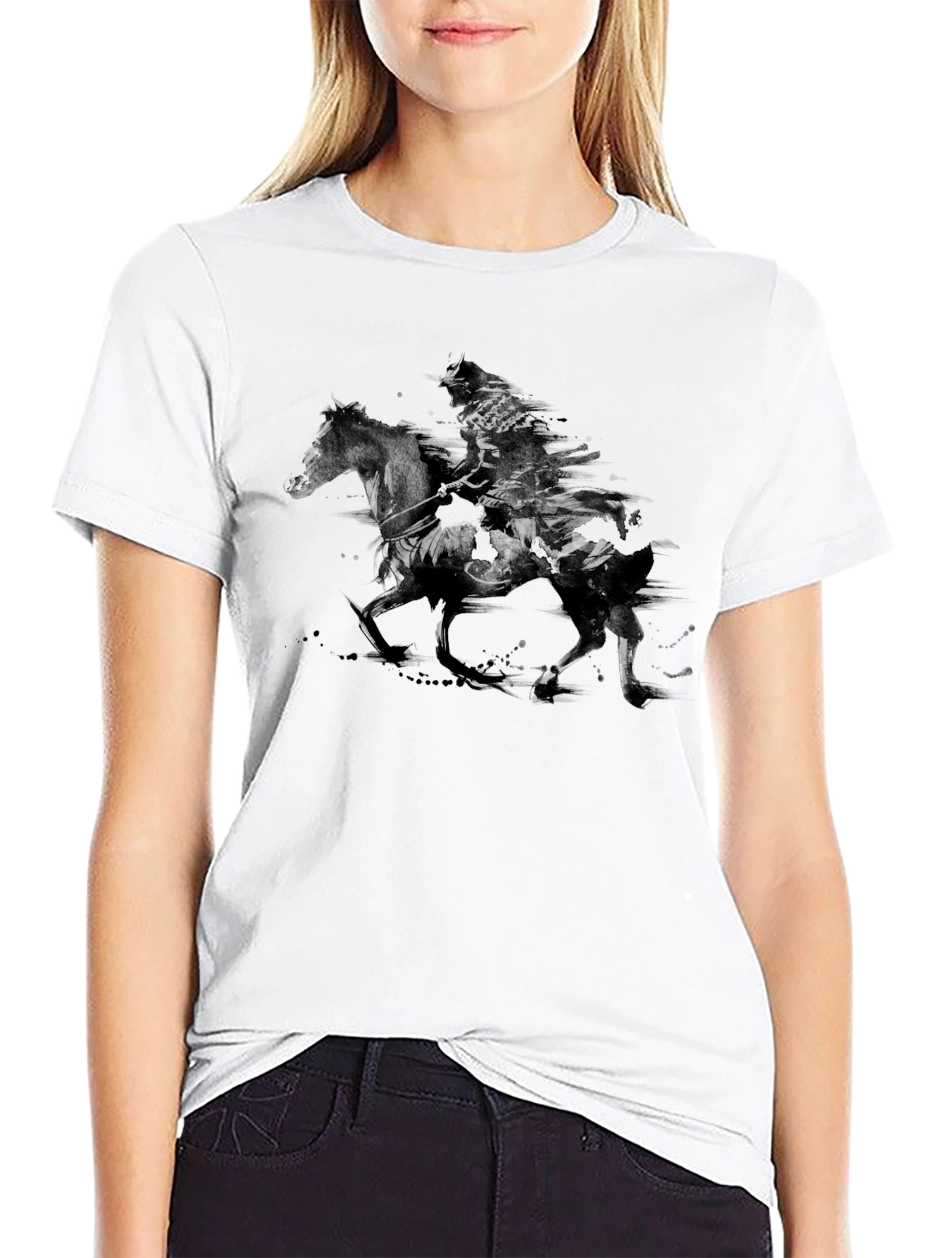 Samurai Warrior Horseback Black T-Shirt