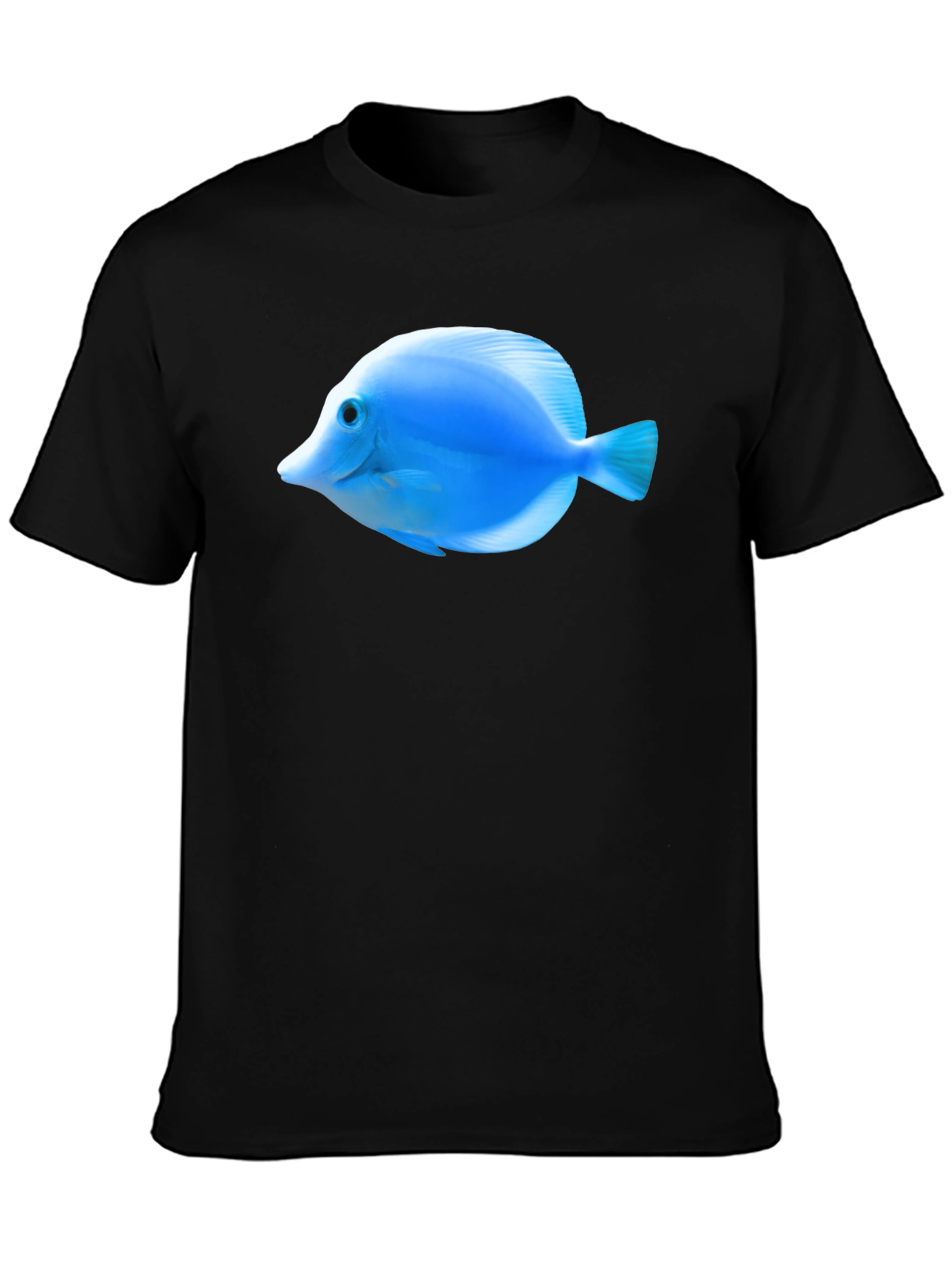 Blue Tang Fish Graphic Tee - Black Cotton T-Shirt