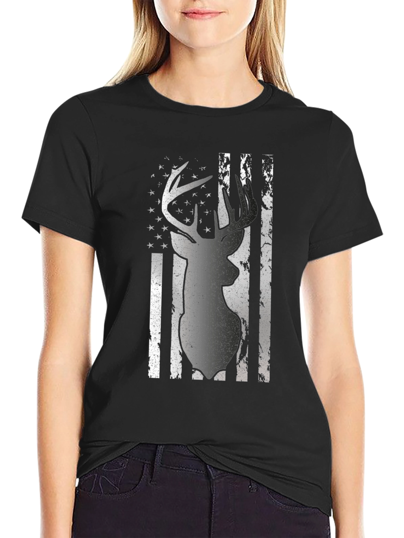 Deer Flag Graphic Tee - Black Casual Shirt