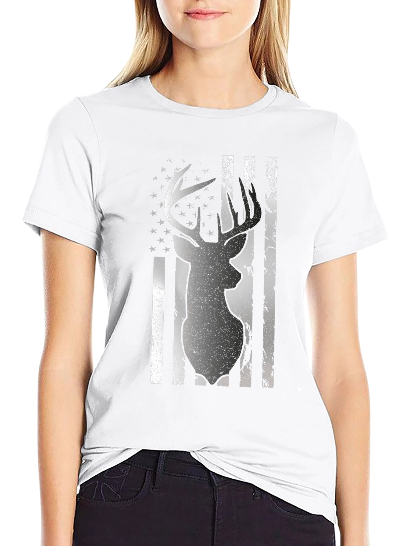 Deer Flag Graphic Tee - Black Casual Shirt