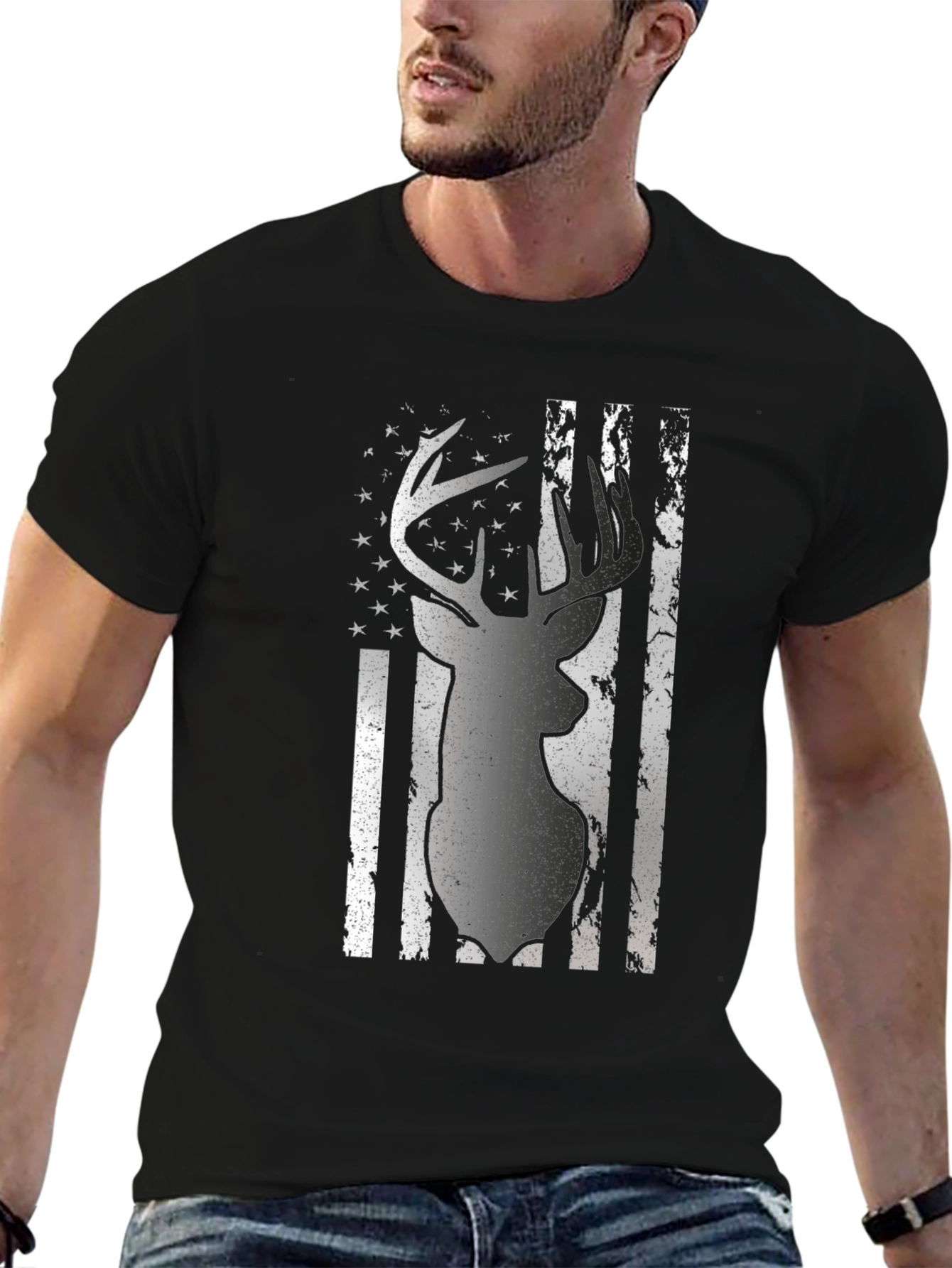 Deer Flag Graphic Tee - Black Casual Shirt