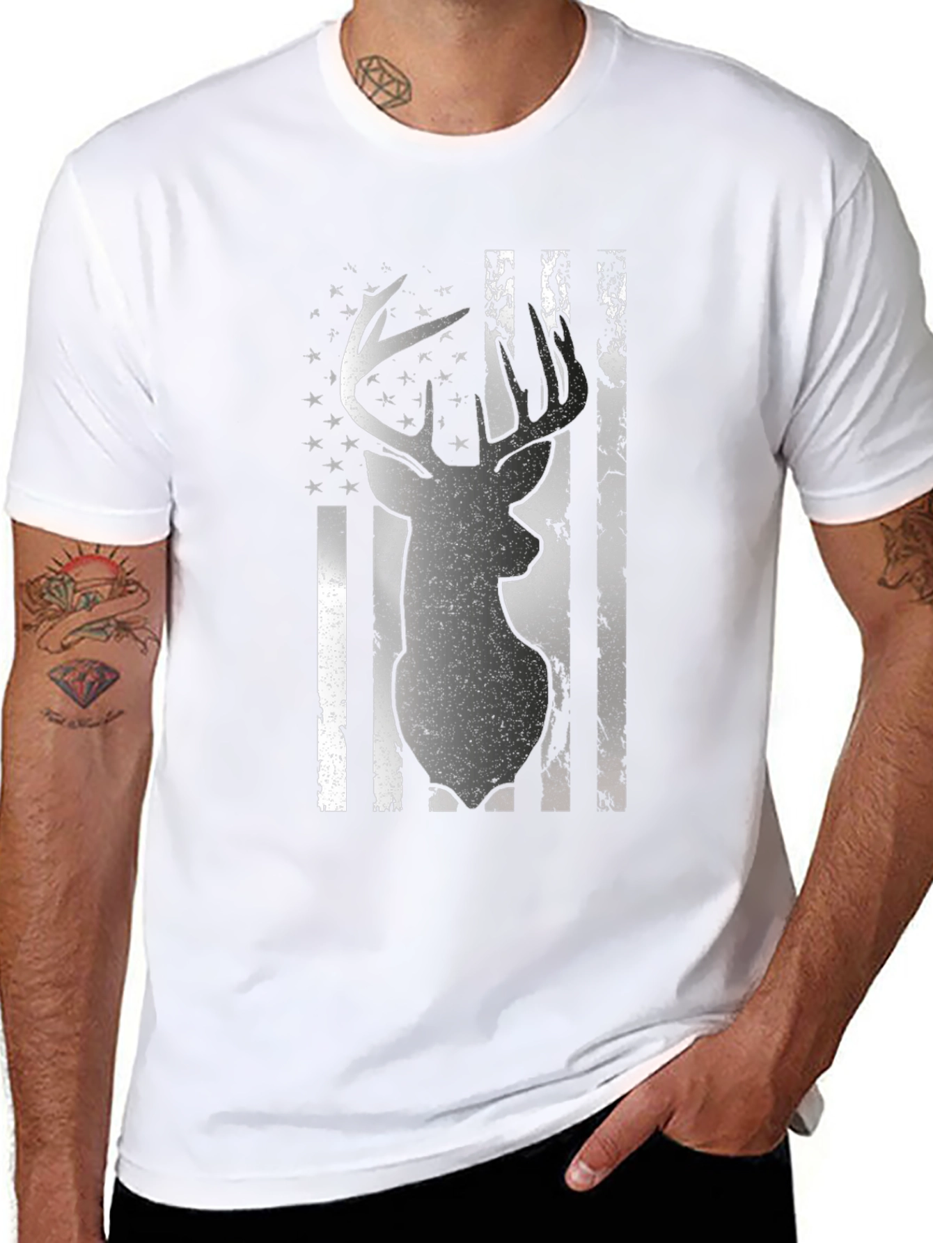 Deer Flag Graphic Tee - Black Casual Shirt